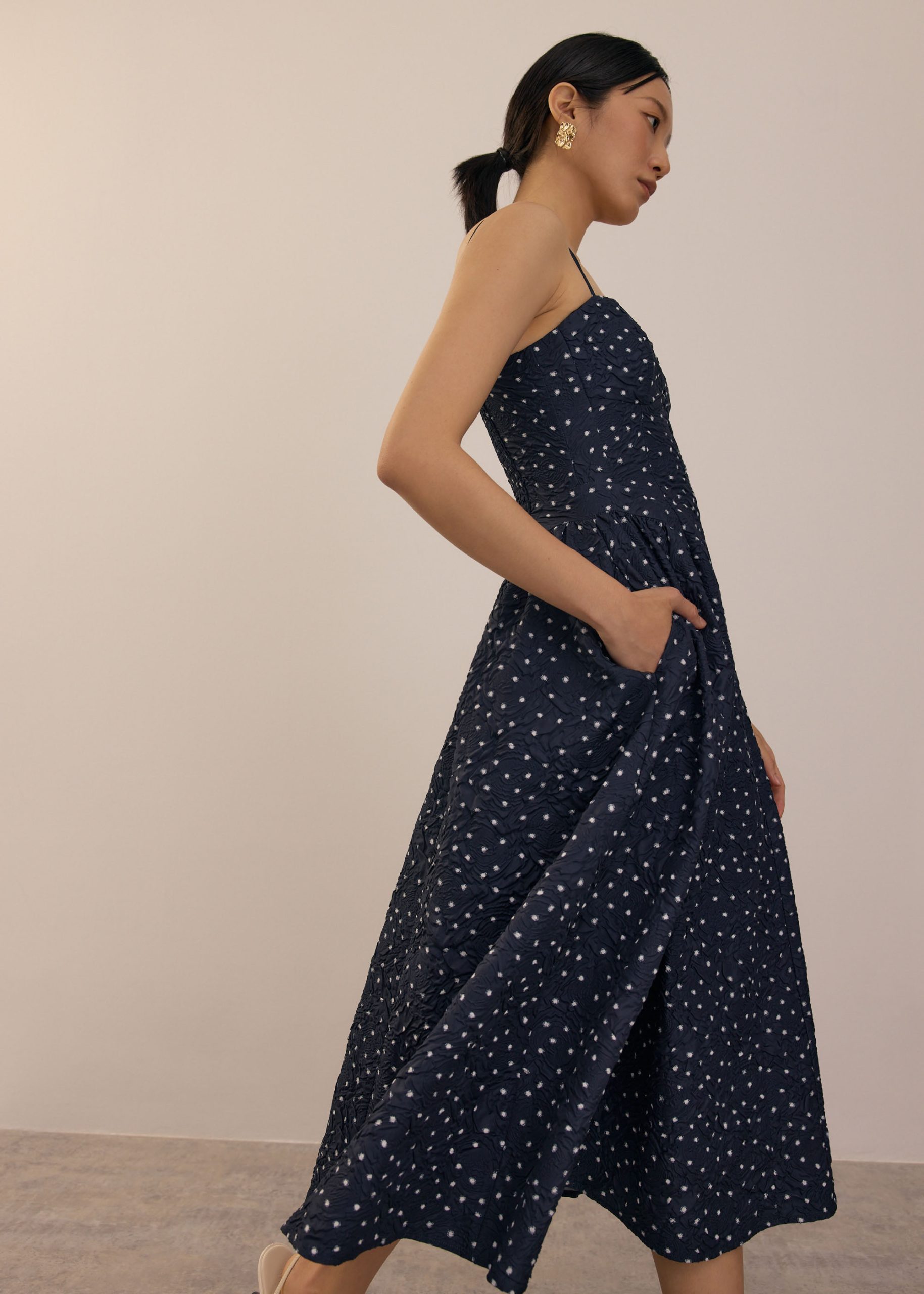 BraFree by LB Crinkled Polka Dot Sweetheart Fit & Flare Midaxi Dress - Image 10