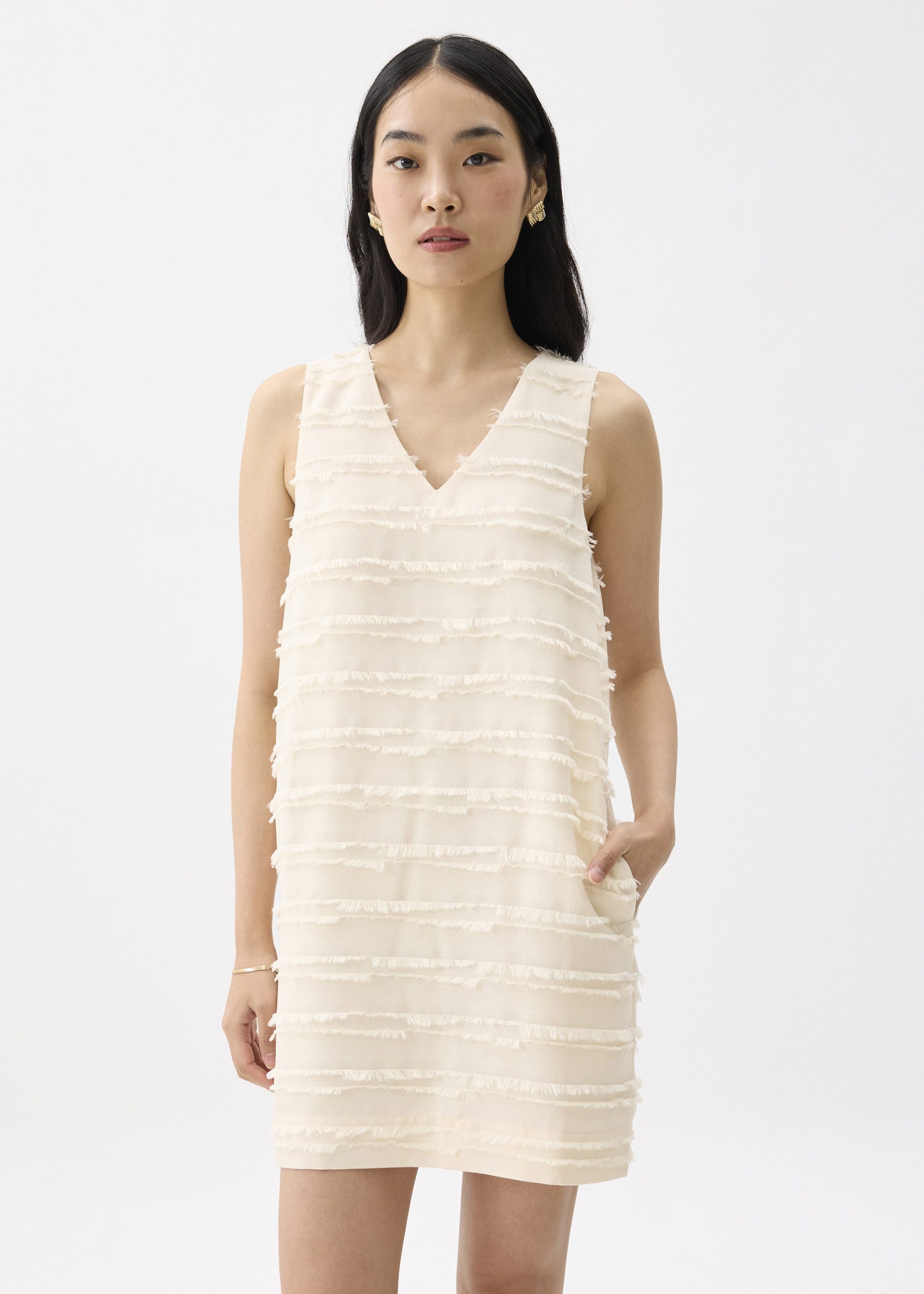 V-neck Fray Shift Mini Dress - Image 10