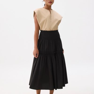 High Waist Tiered A-line Maxi Skirt