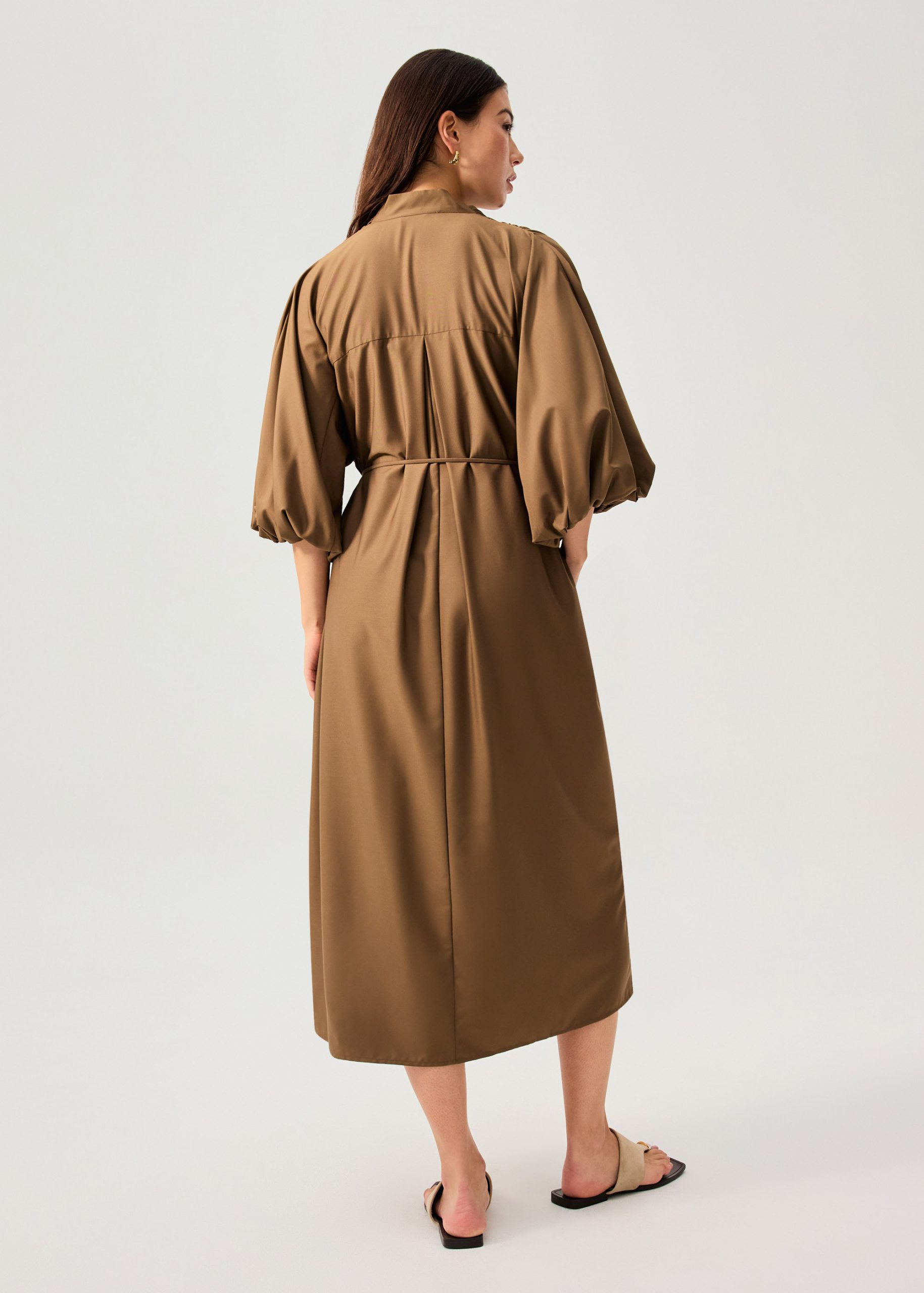 Detachable Sash Tie Puff Sleeve Cocoon Midaxi Dress - Image 10