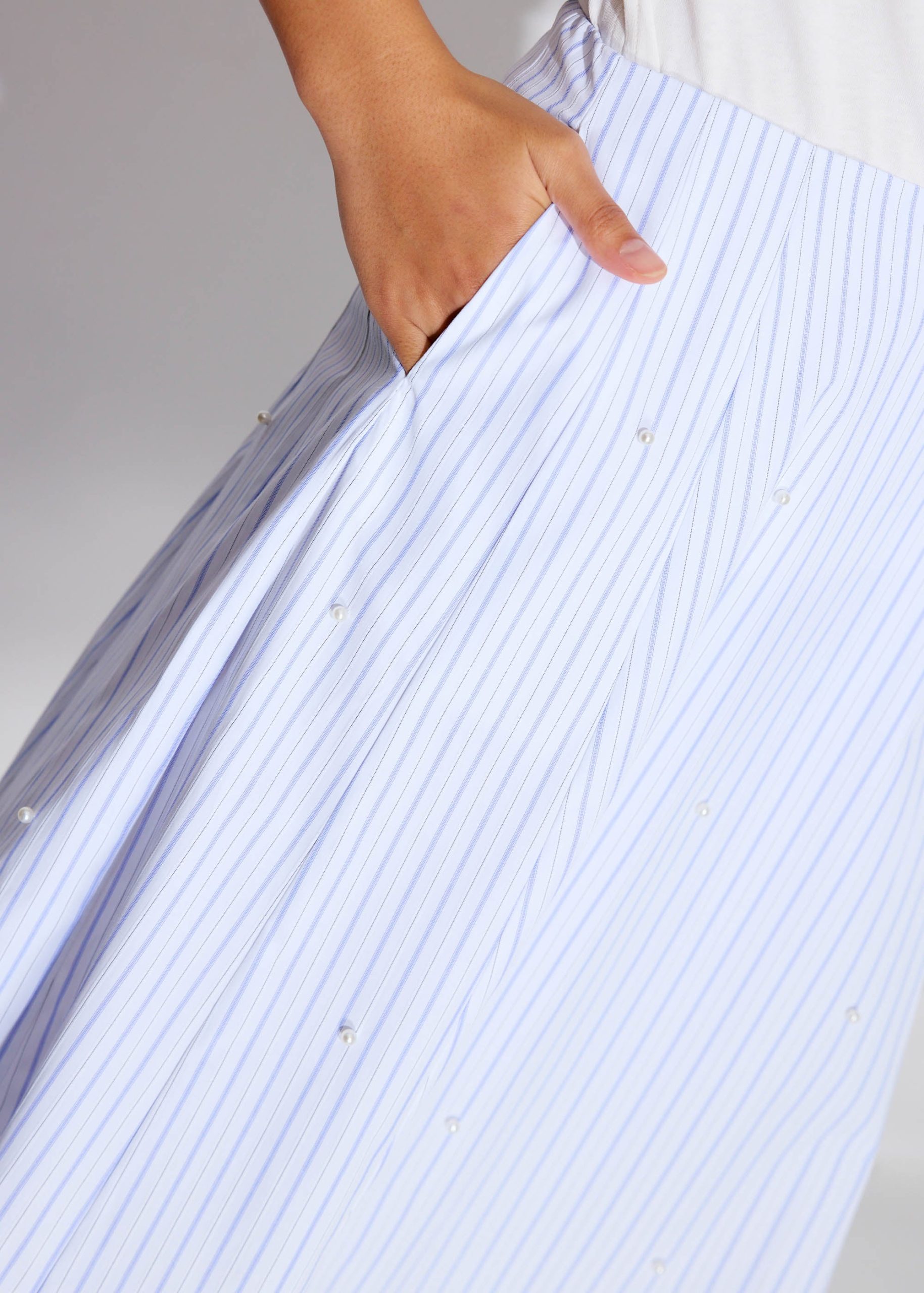Pearl Embellished Pinstripe Flare Midaxi Skirt - Image 4