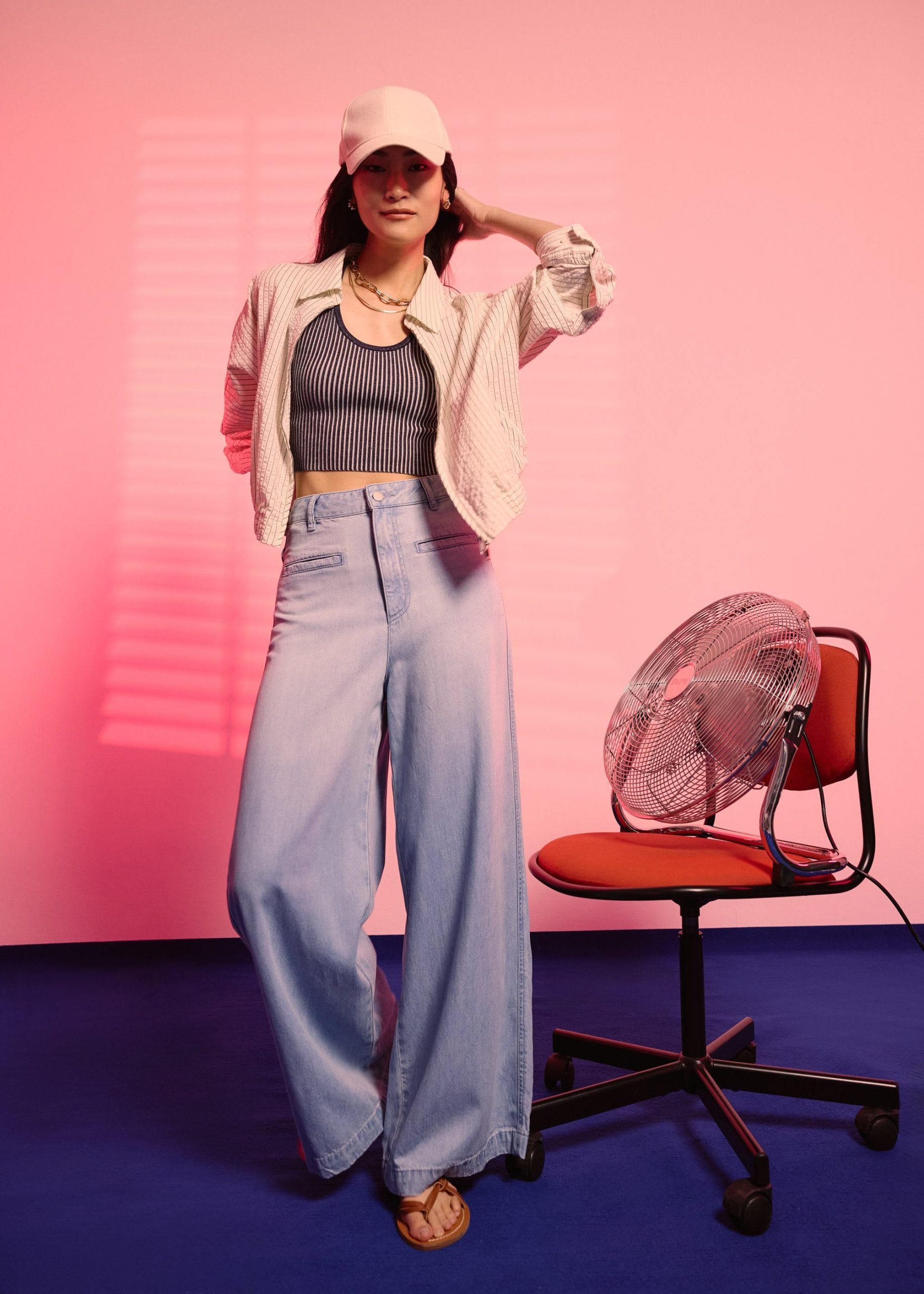 RuchedReady® Relaxed Pinstripe Seersucker Collared Crop Jacket - Image 2