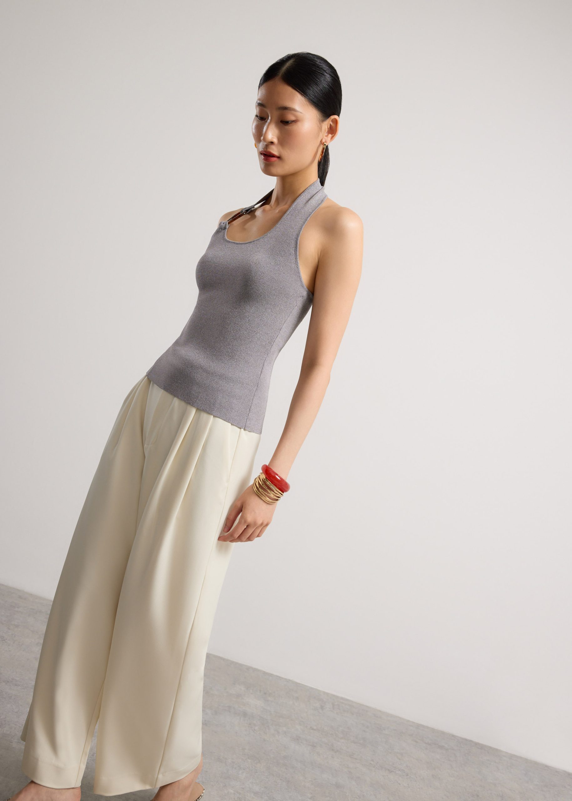 Buckle Detail Knit Halter Fitted Top - Image 14