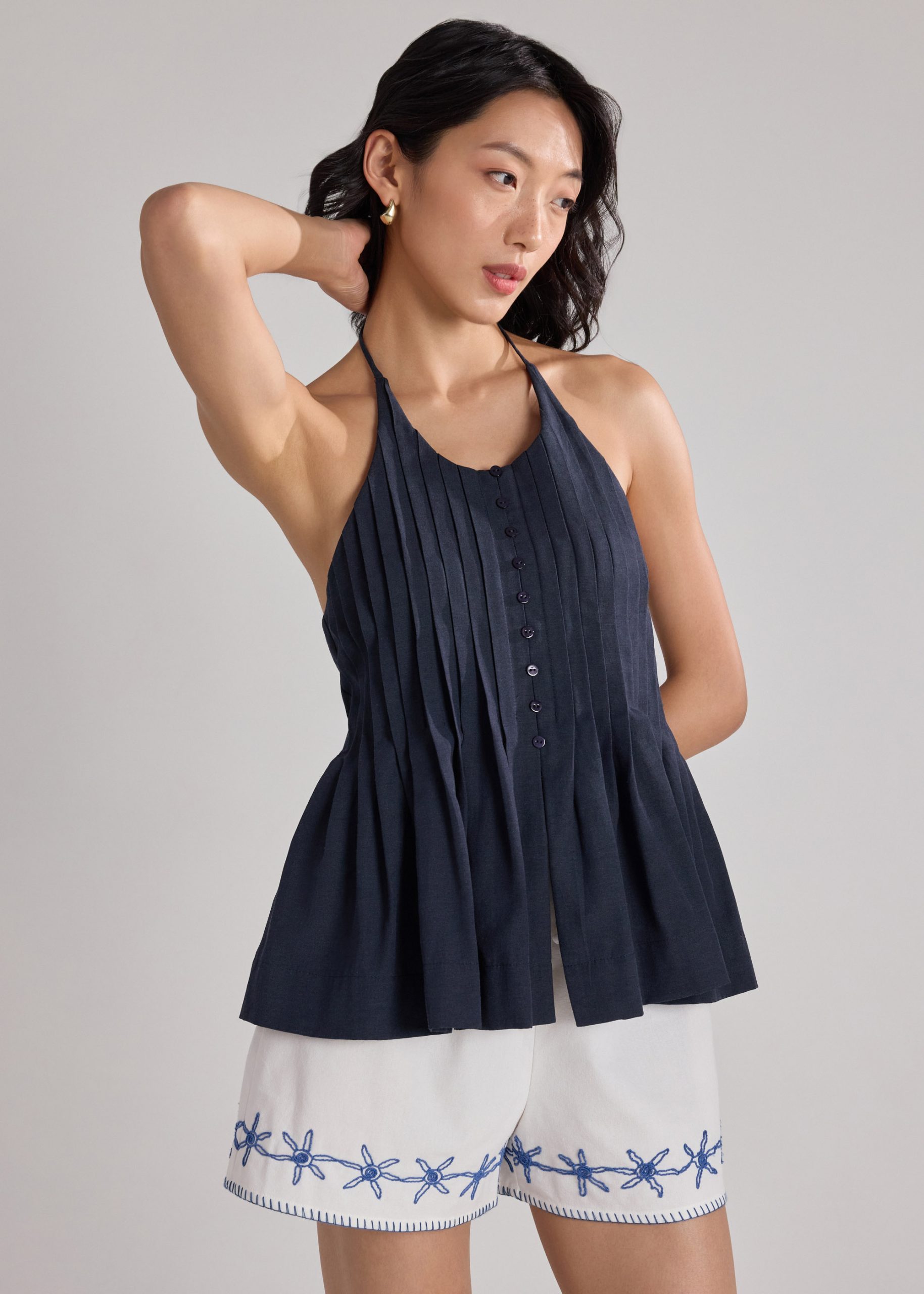 Pintuck Halter Peplum Top - Image 8