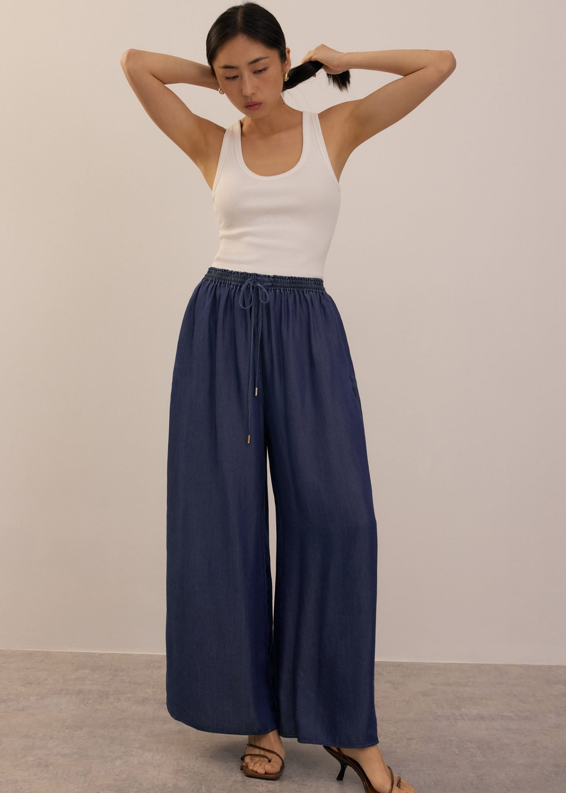Elastic Chambray Wide Leg Pants - Image 2