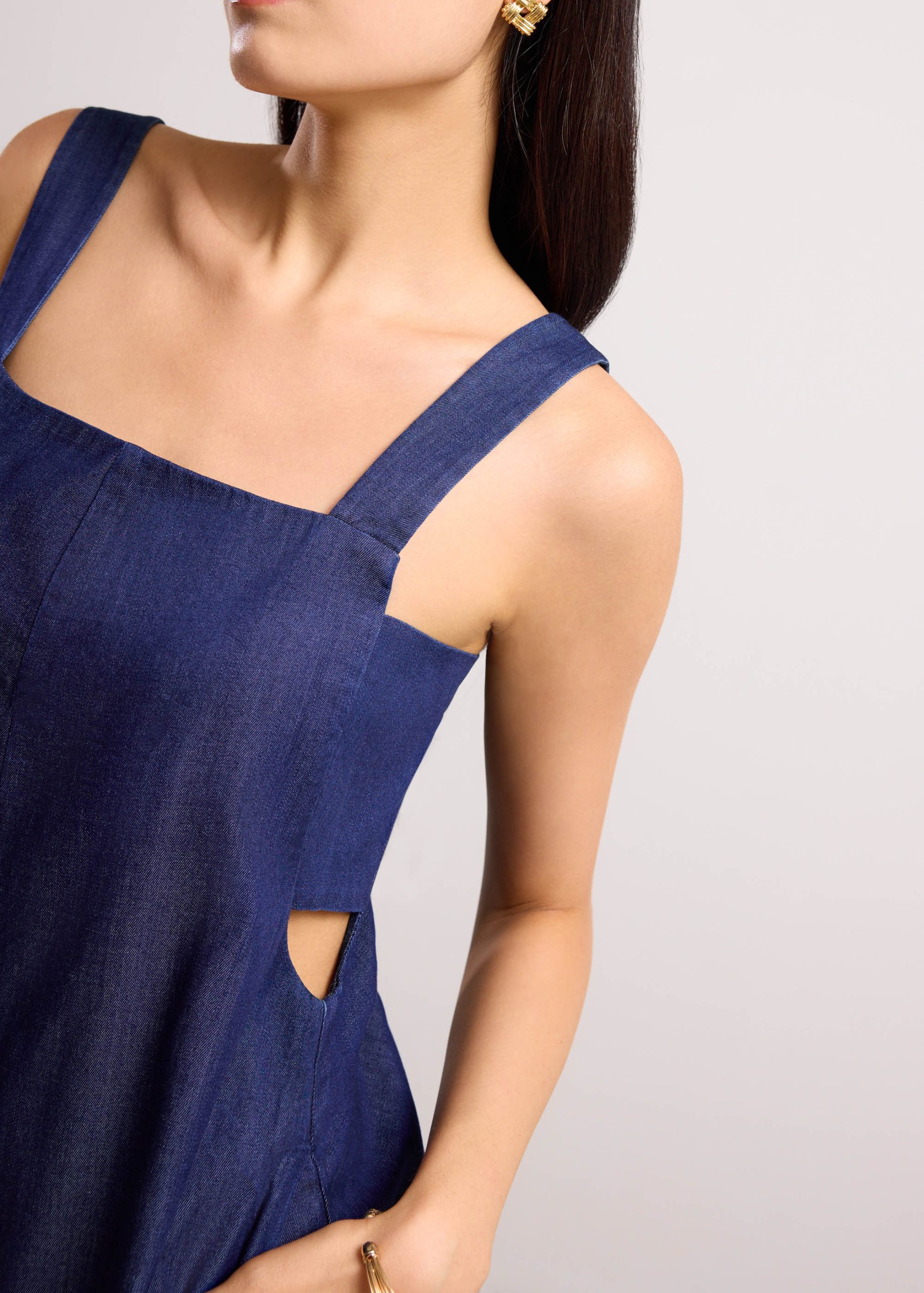 Relaxed Chambray Cutout Romper - Image 10