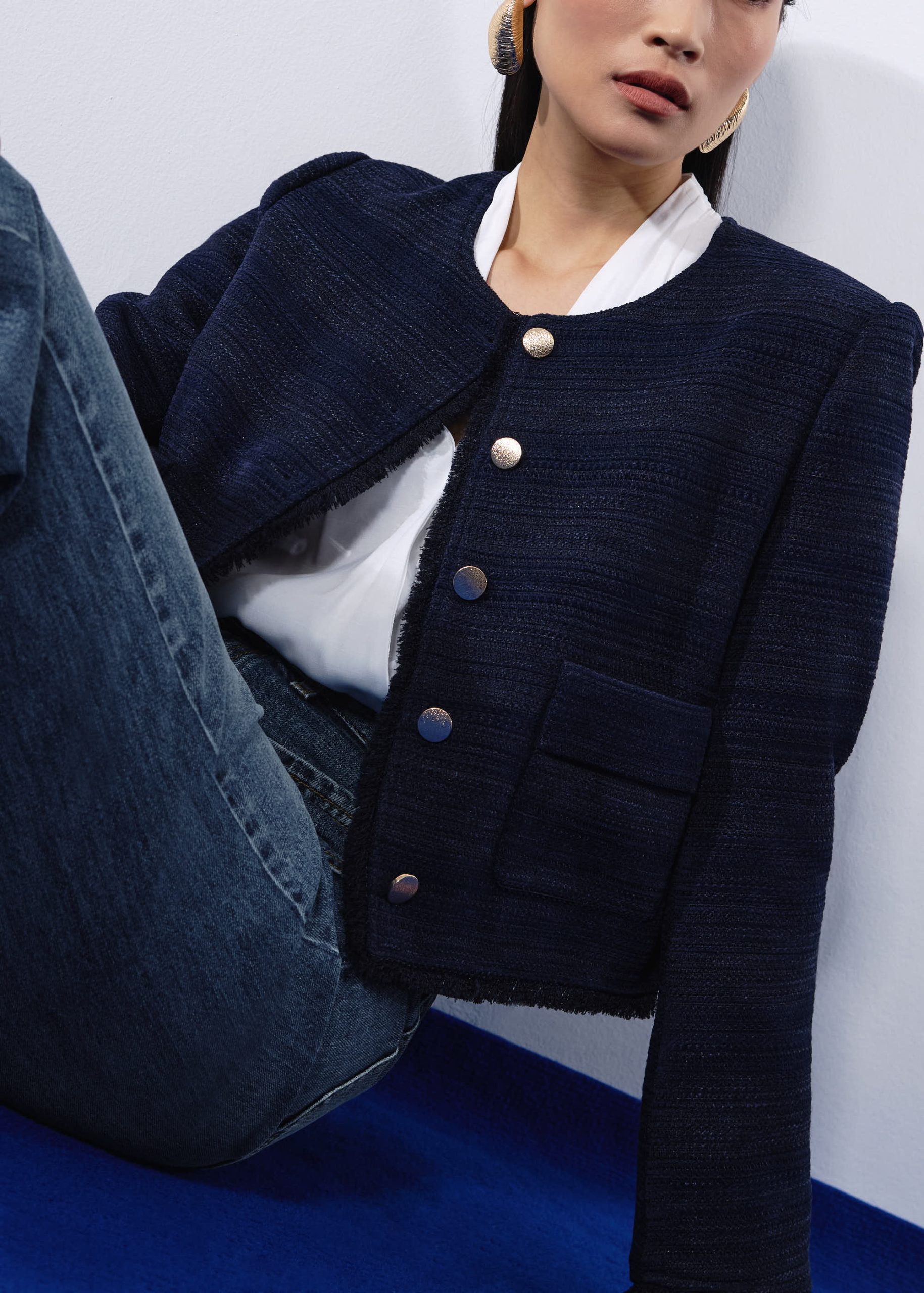 RuchedReady® Ellis Shoulder Padded Jacquard Tweed Boxy Jacket - Image 8