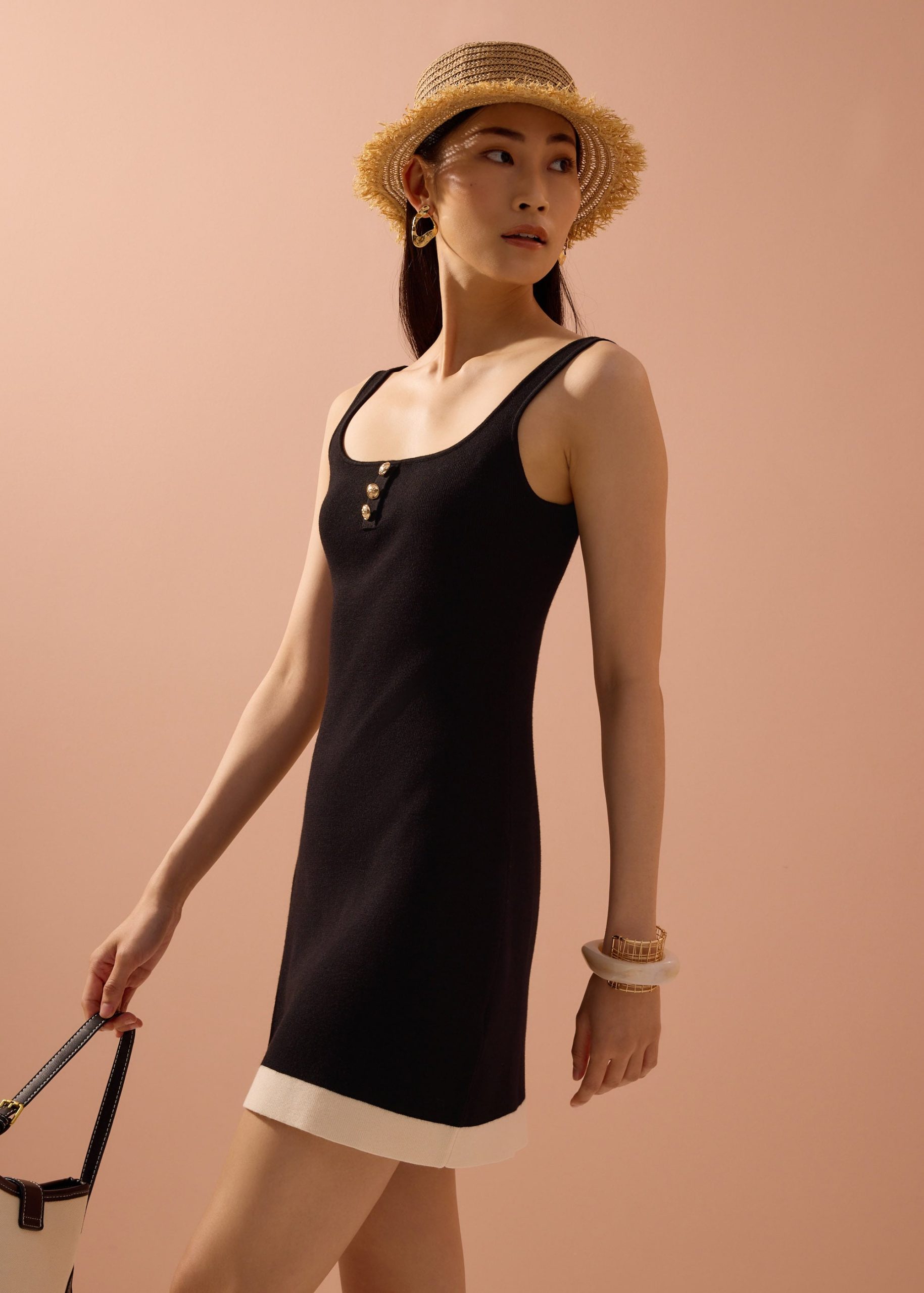 Contrast Knit A-Line Mini Dress