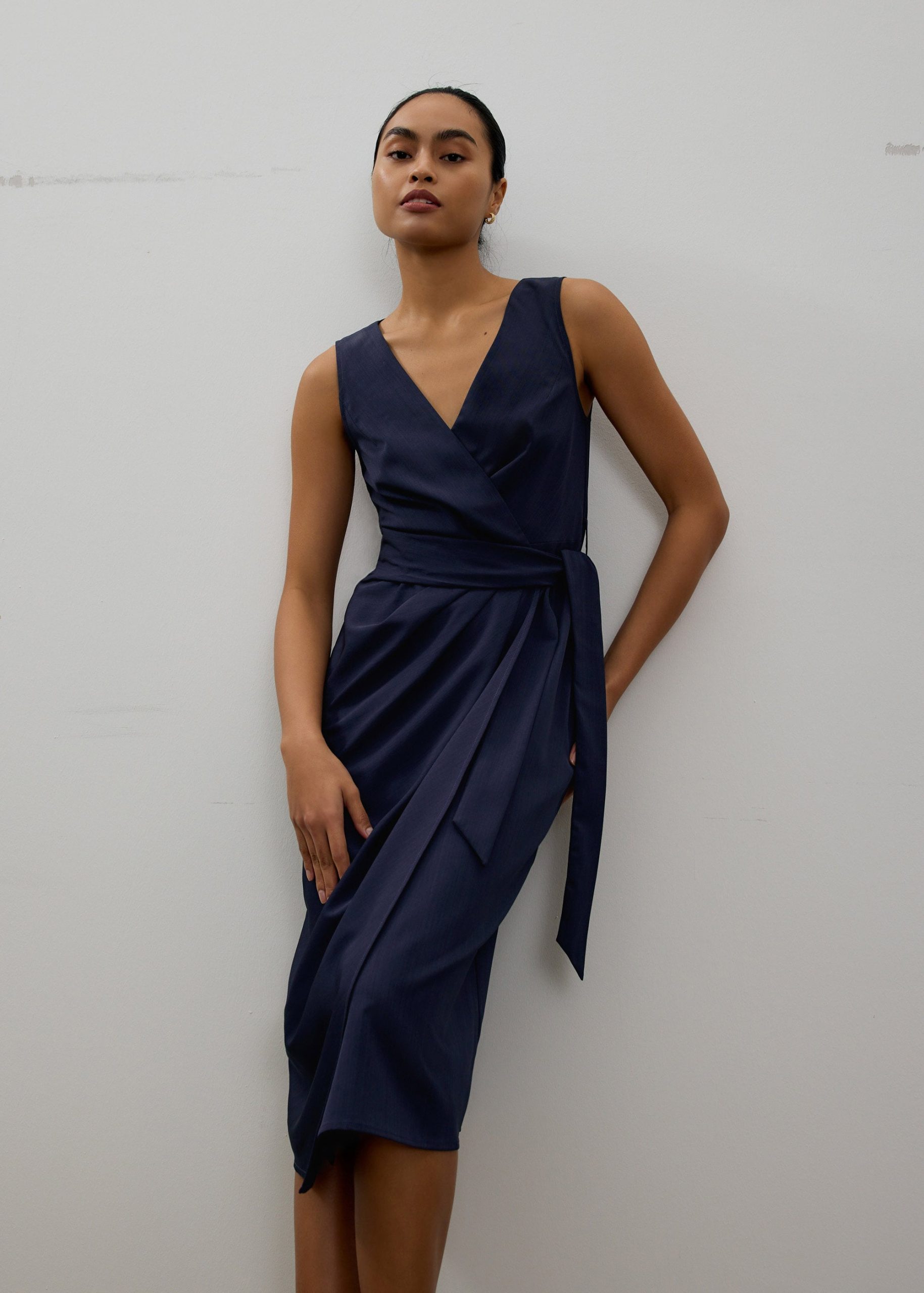 Eun V-neck Wrap Column Midi Dress - Image 2