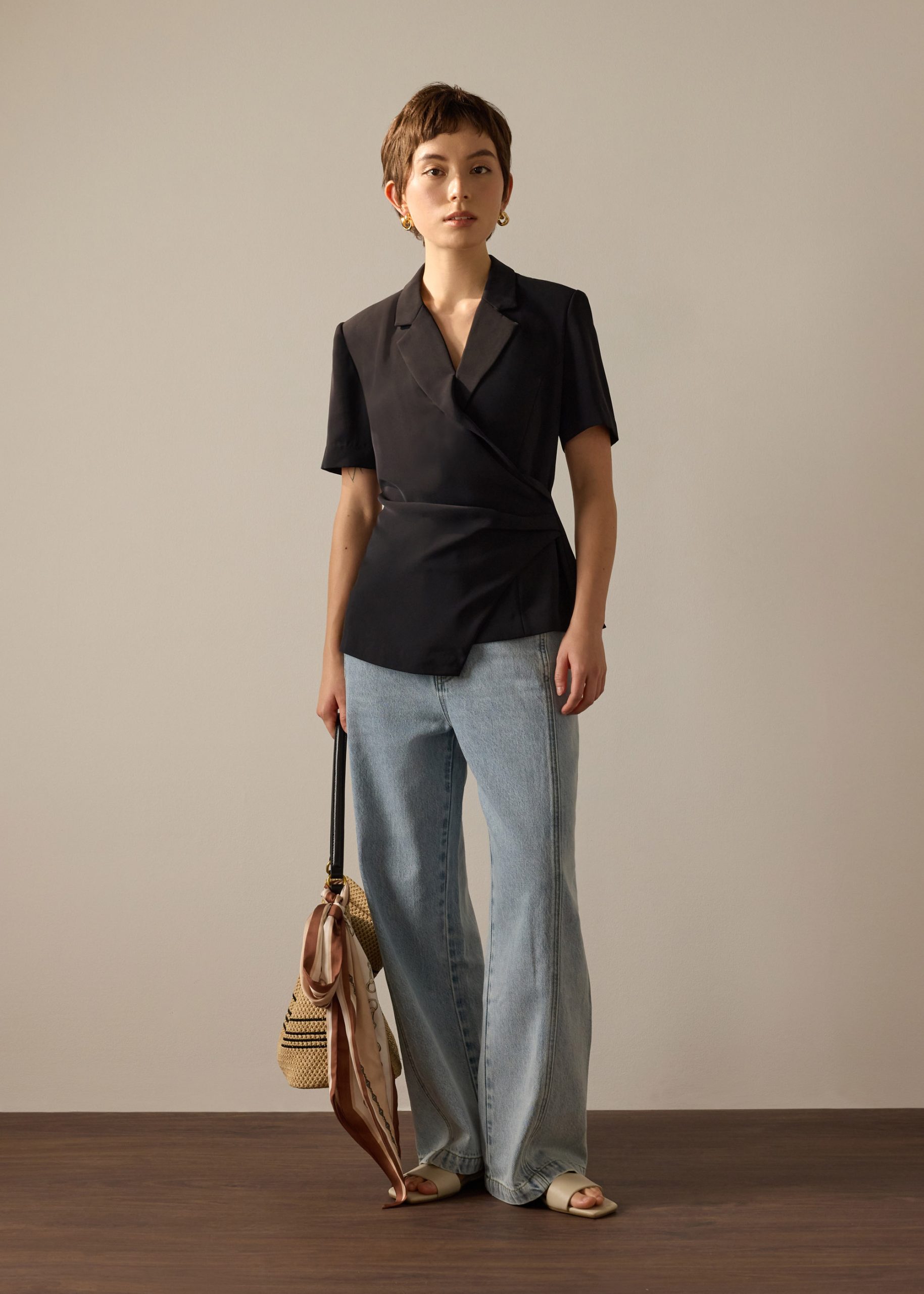 Karyssa Crepe Drape V-neck Blazer Top - Image 6