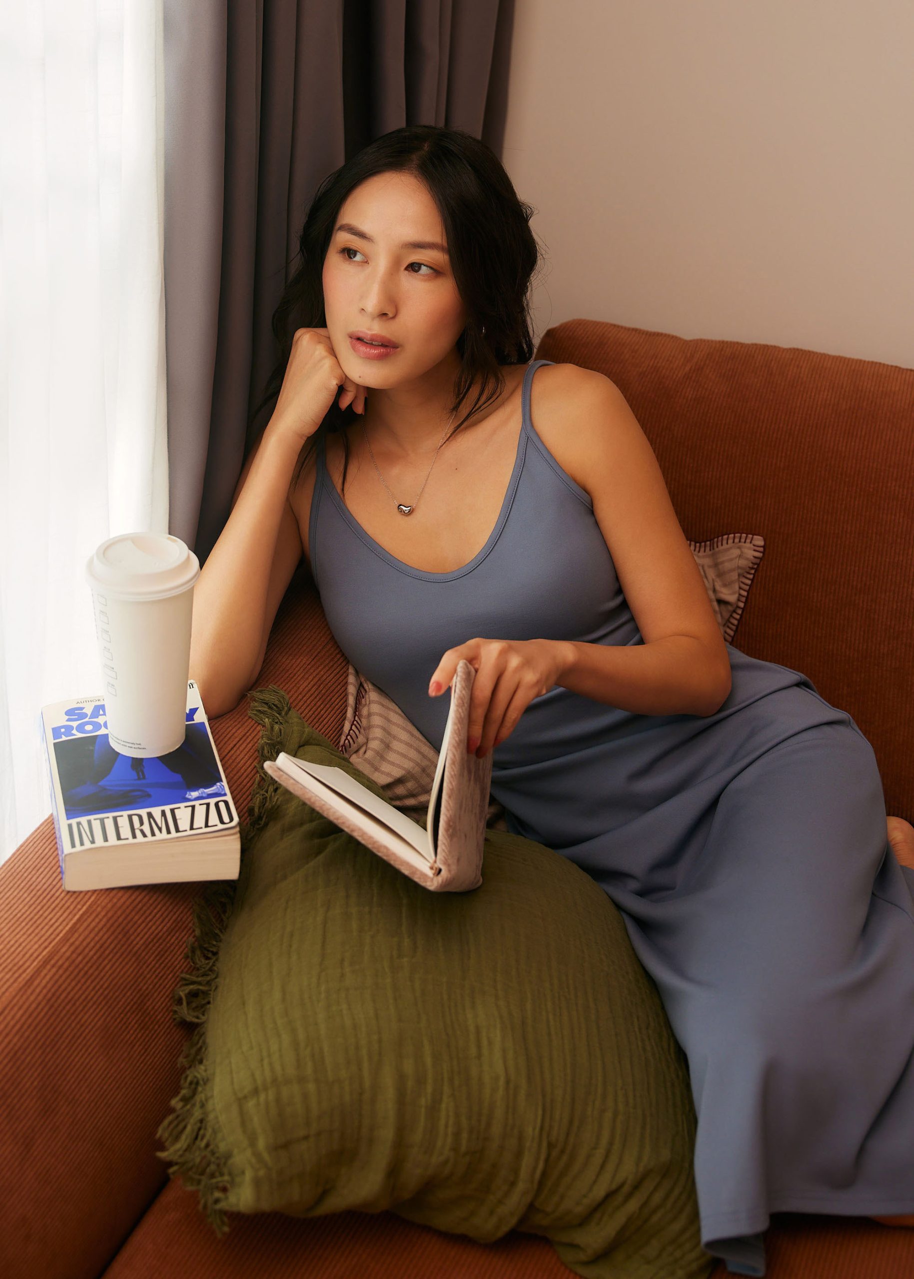 Fitted V-neck Jersey Midaxi Dress - Image 8
