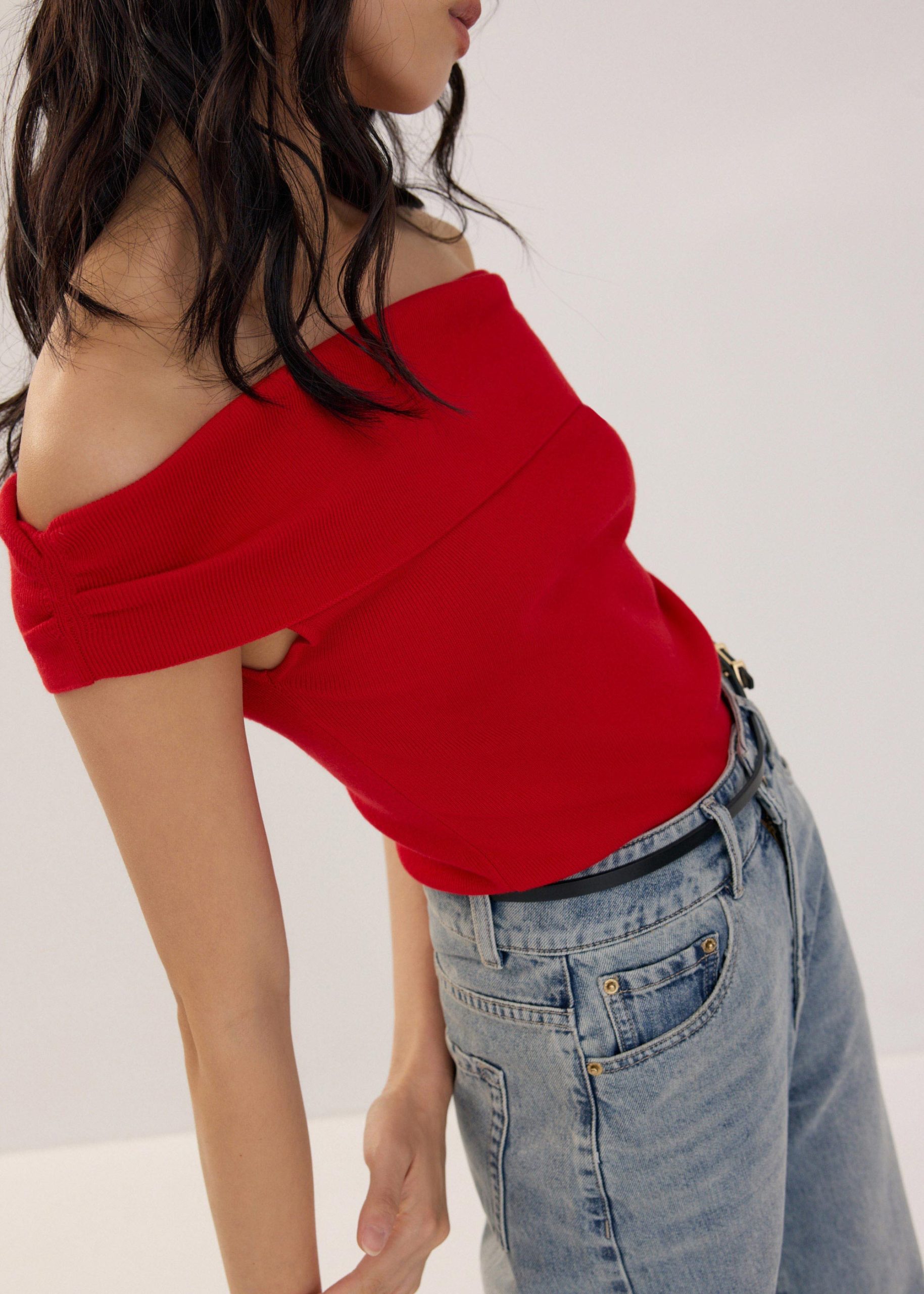 Knit Fitted Off Shoulder Top - Image 6