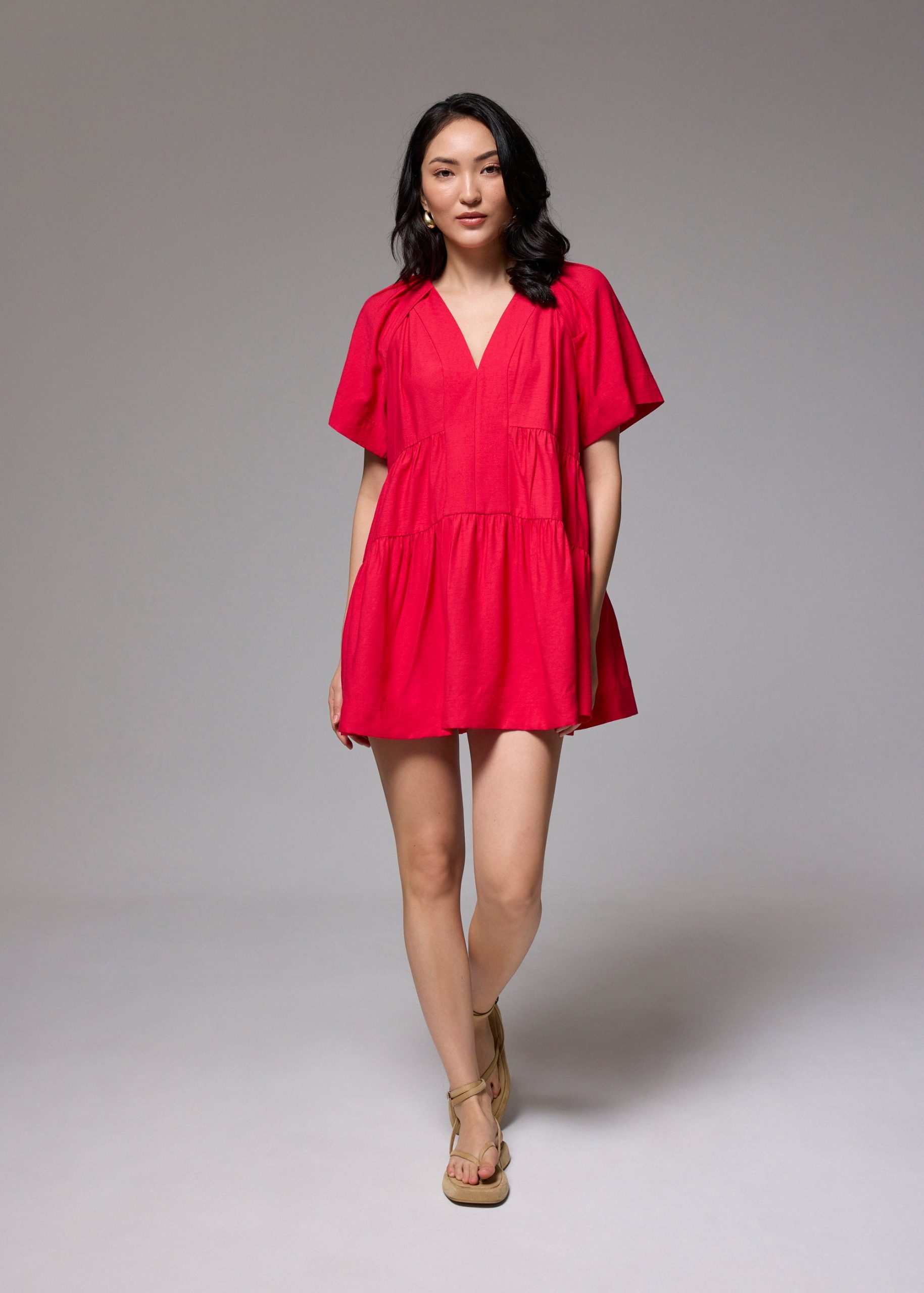 Rayon V-neck Trapeze Mini Dress - Image 7