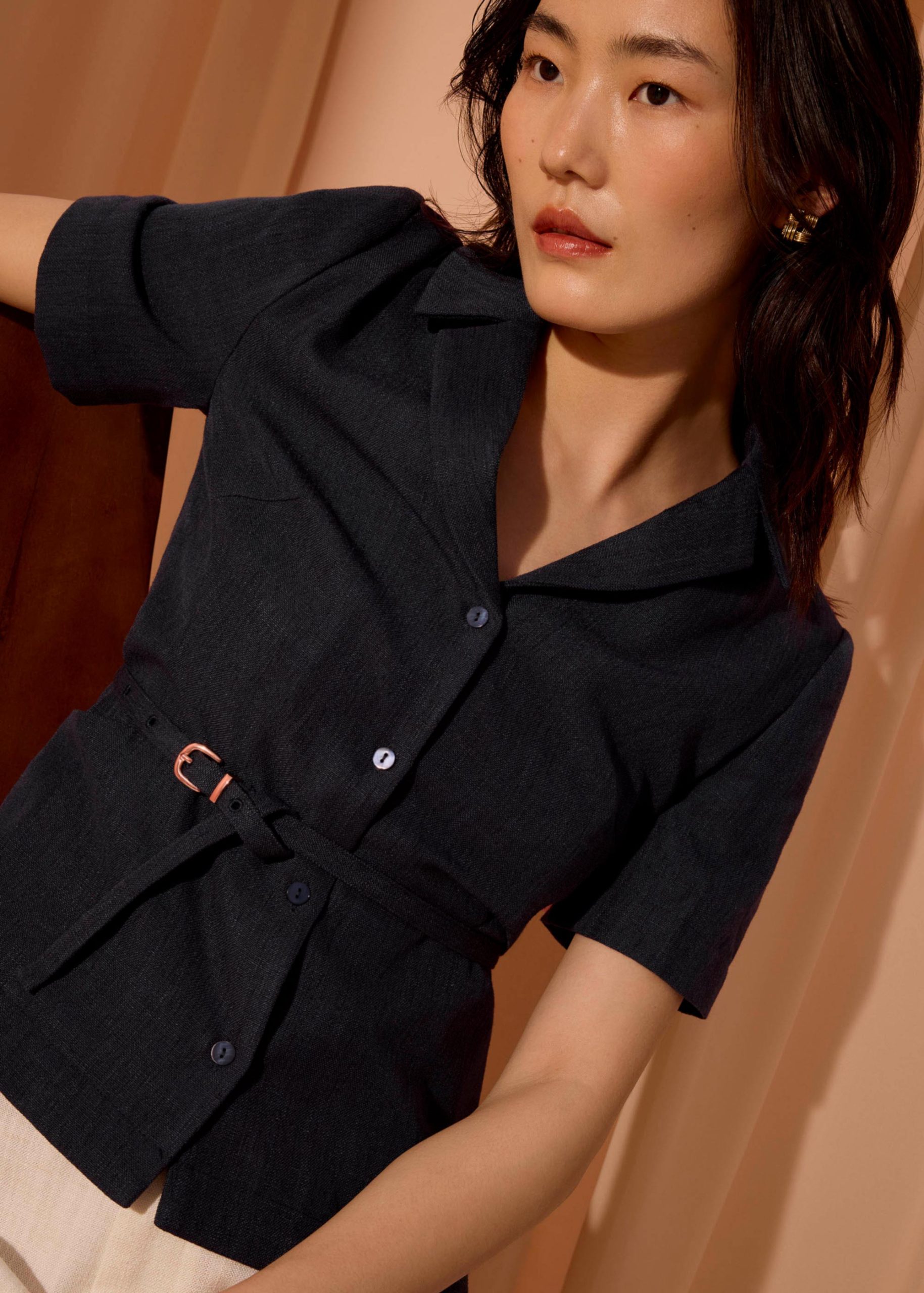 Ling Textured Belted Blazer Top - Image 2