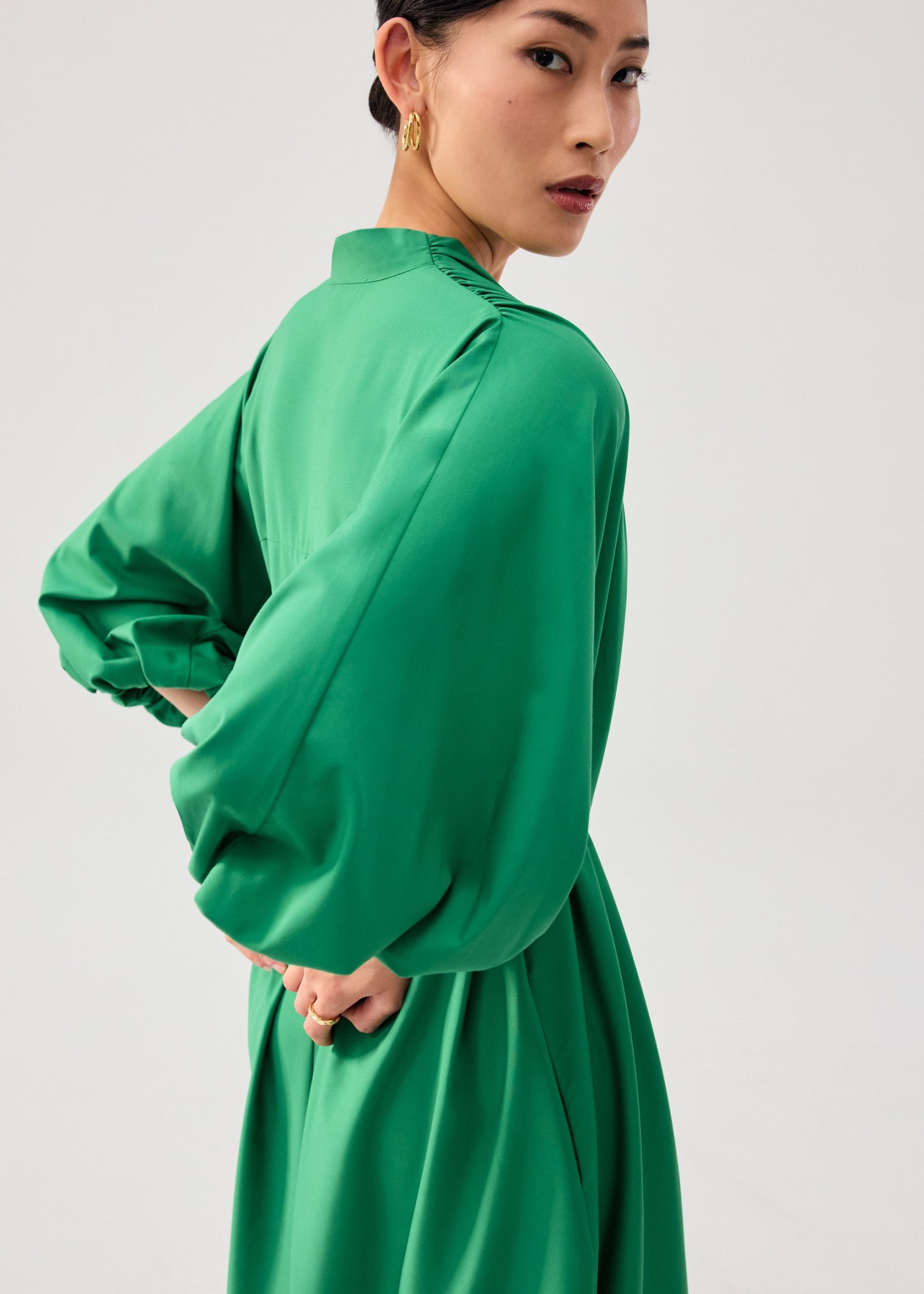 Detachable Sash Tie Puff Sleeve Cocoon Midaxi Dress - Image 18