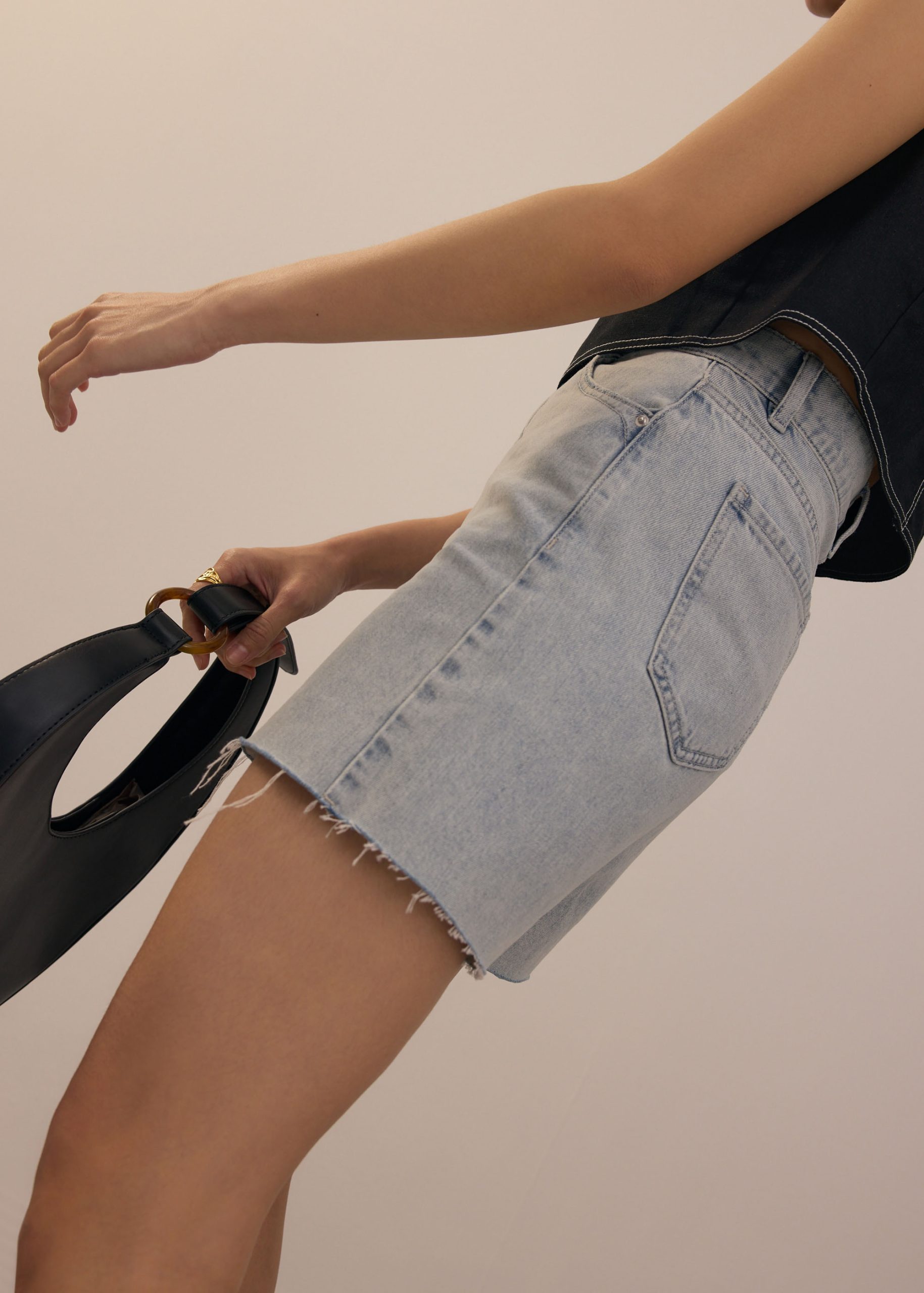 Sana High Waist Fray Denim Shorts - Image 3