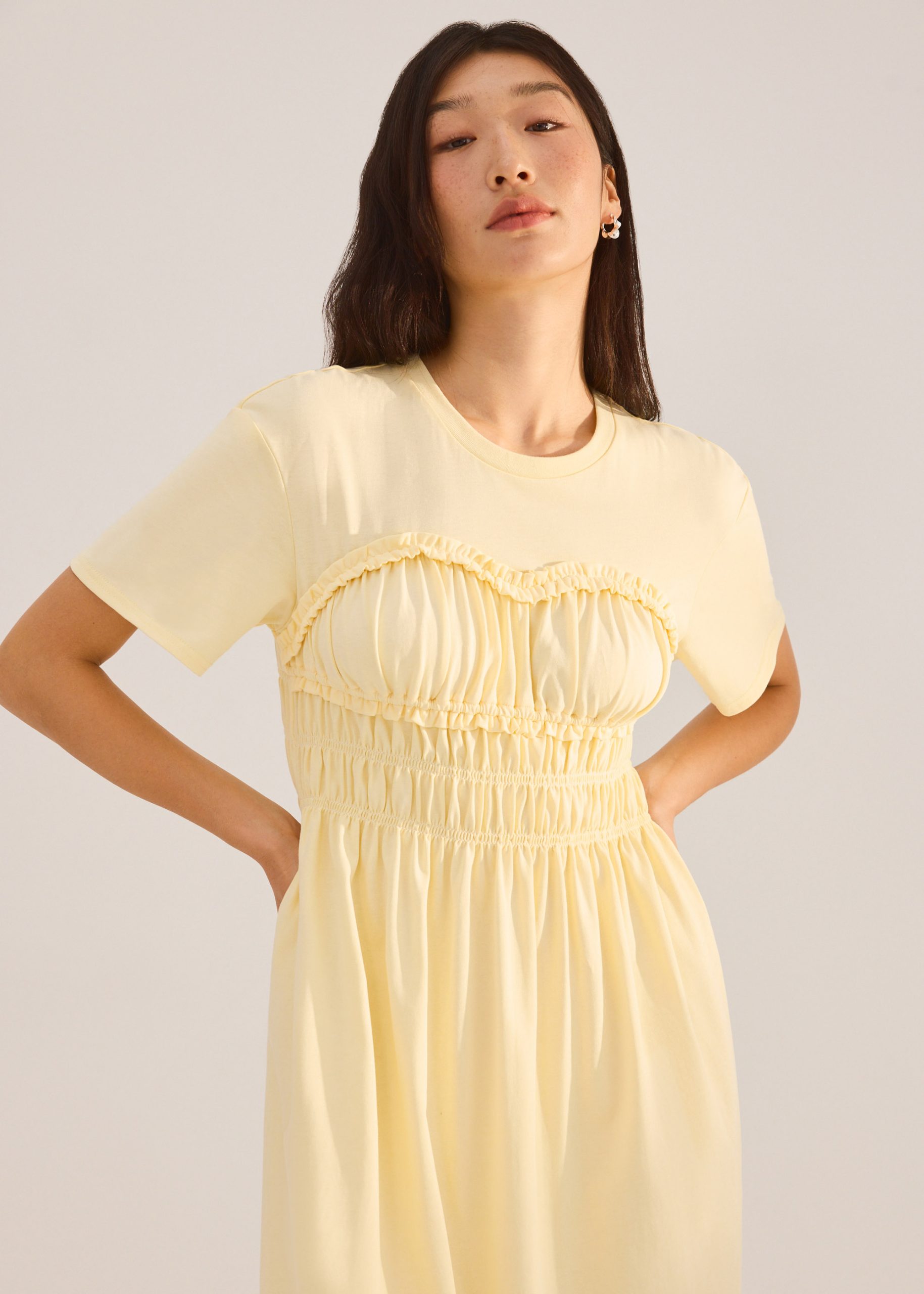 Jersey Ruched Bodice Round Neck Midi Dress - Image 8