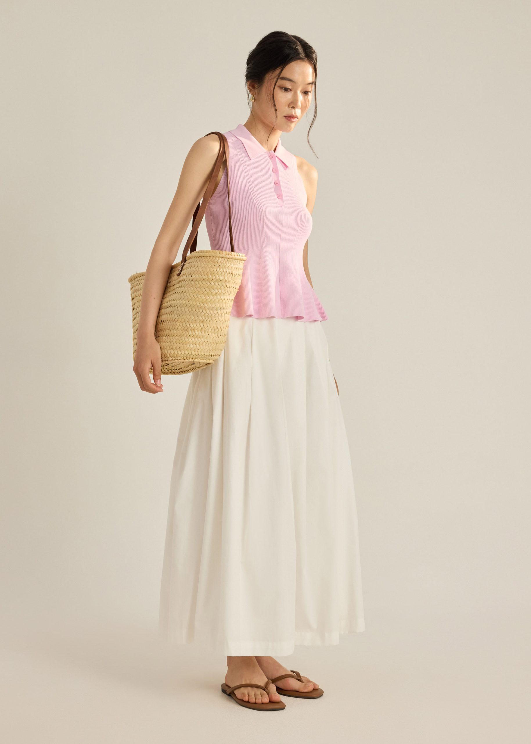 Knit Peplum Polo Top - Image 15