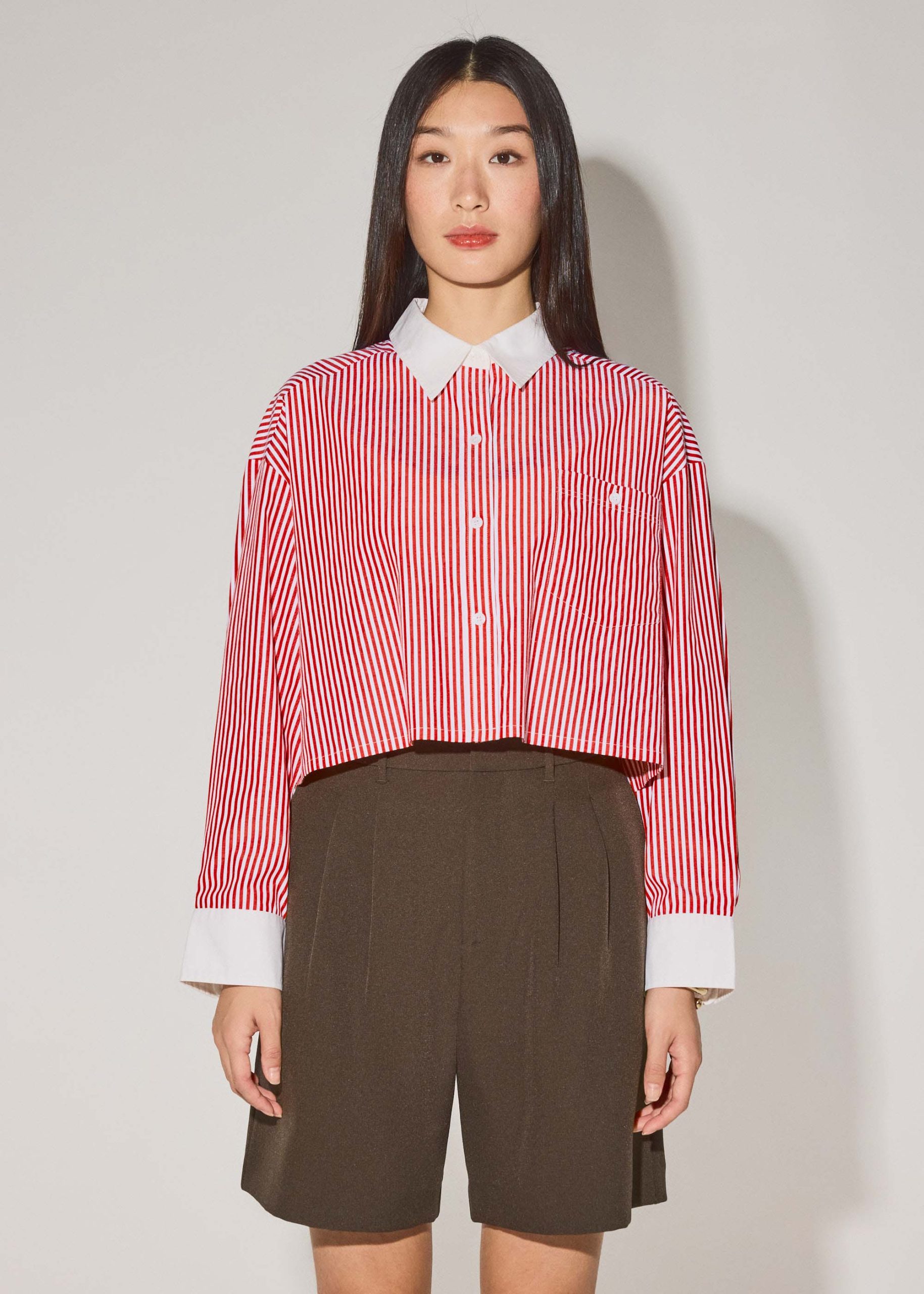 RuchedReady® Striped Cotton Collared Boxy Button Down Top - Image 8