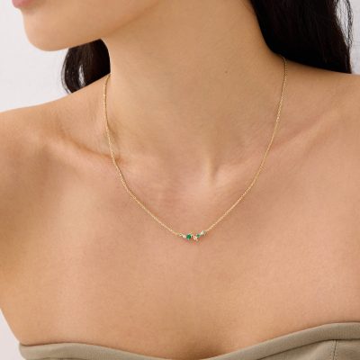 14K Gold Plated Rhinestone Bar Necklace