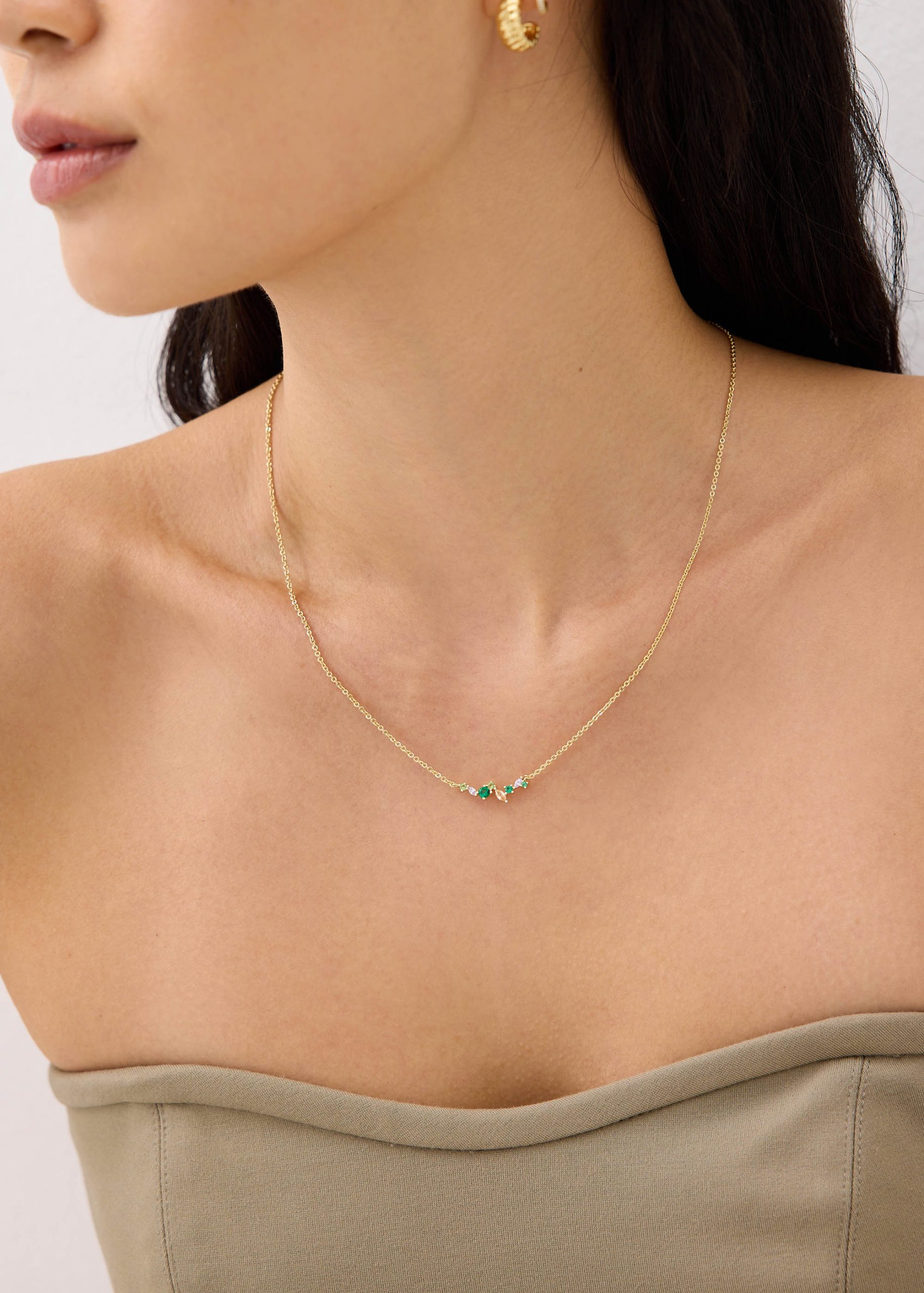14K Gold Plated Rhinestone Bar Necklace