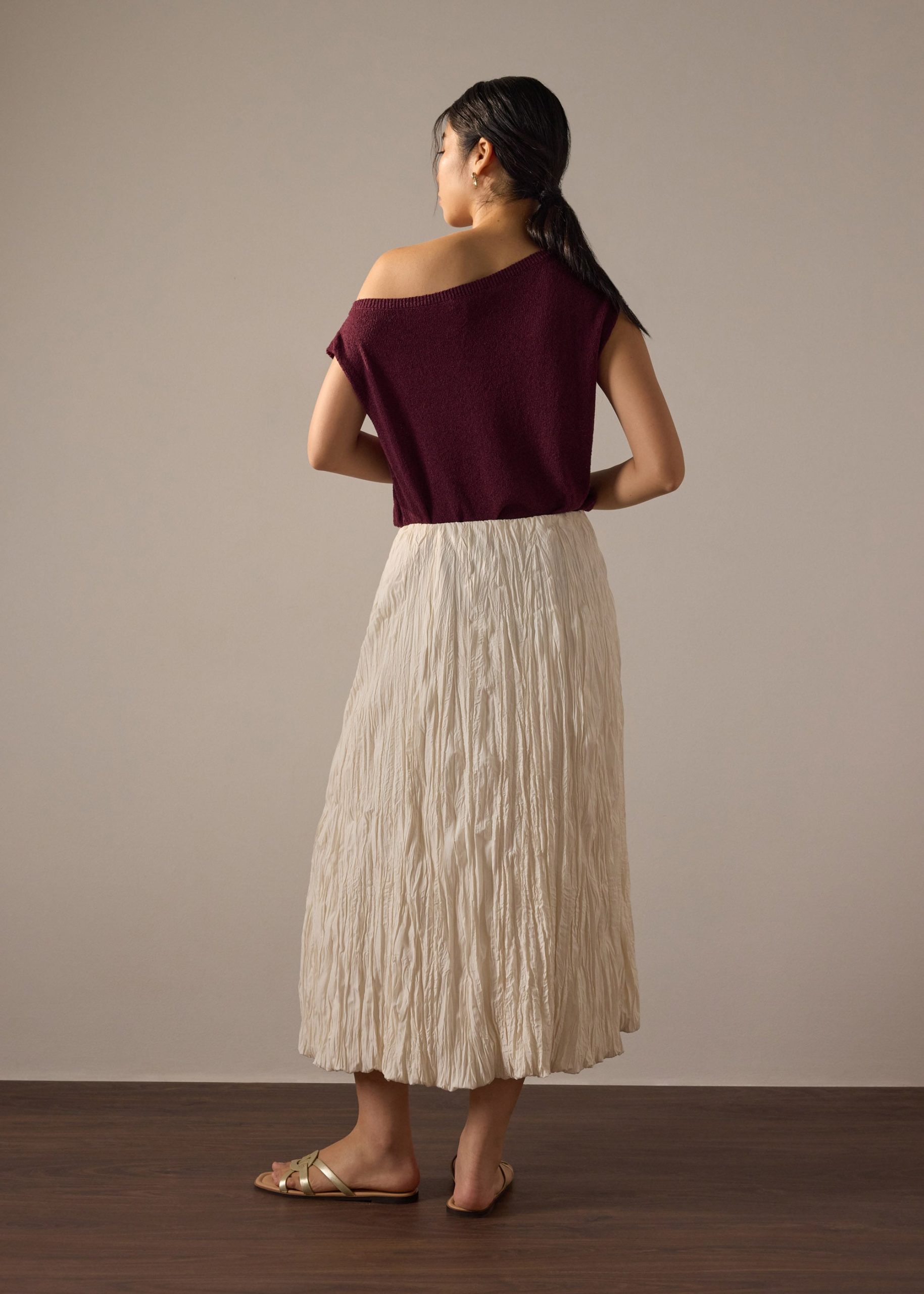 Leila Elastic Crinkled Pleats Flare Maxi Skirt - Image 6