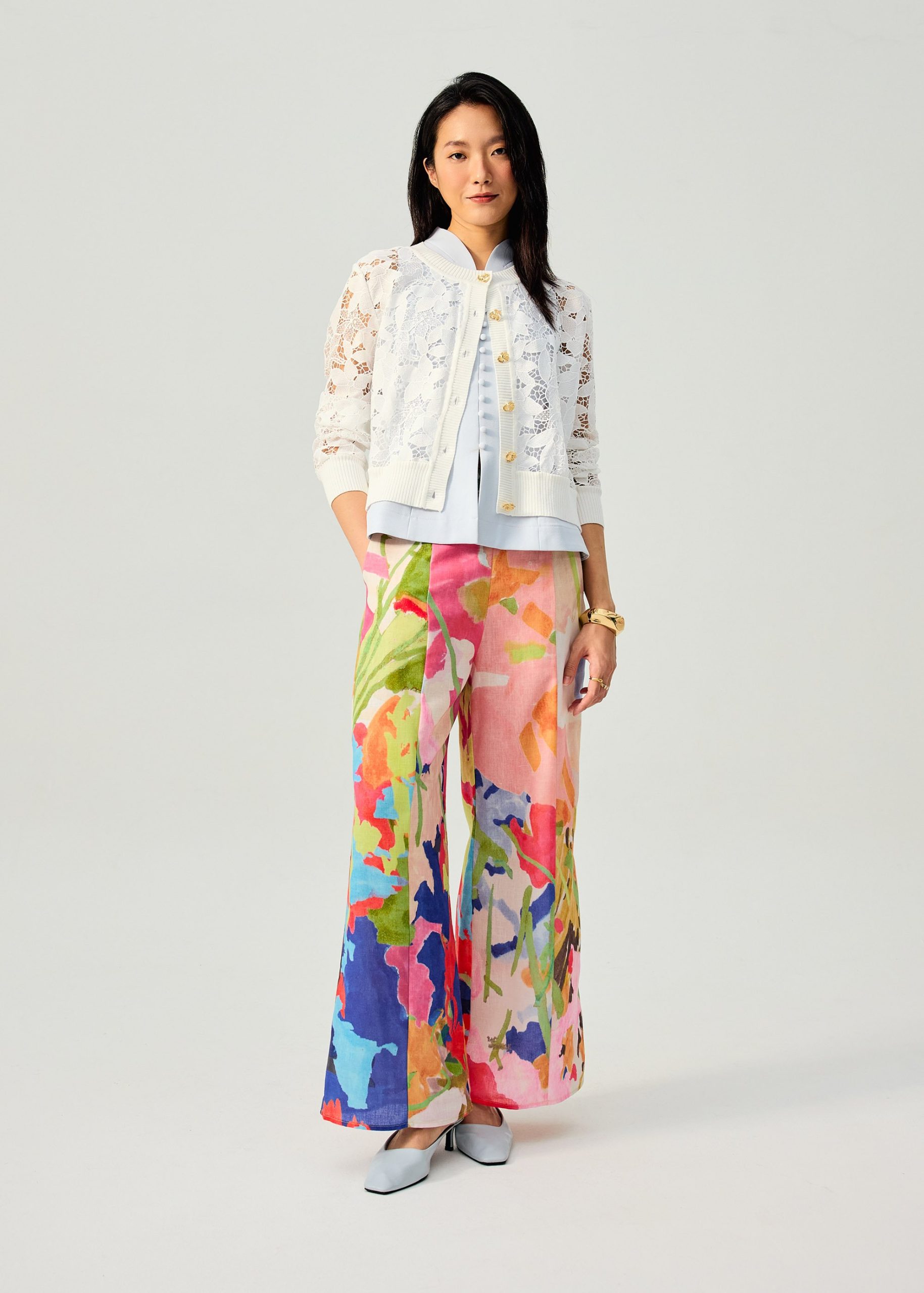 Floral Lace Knit Round Neck Cardigan - Image 4