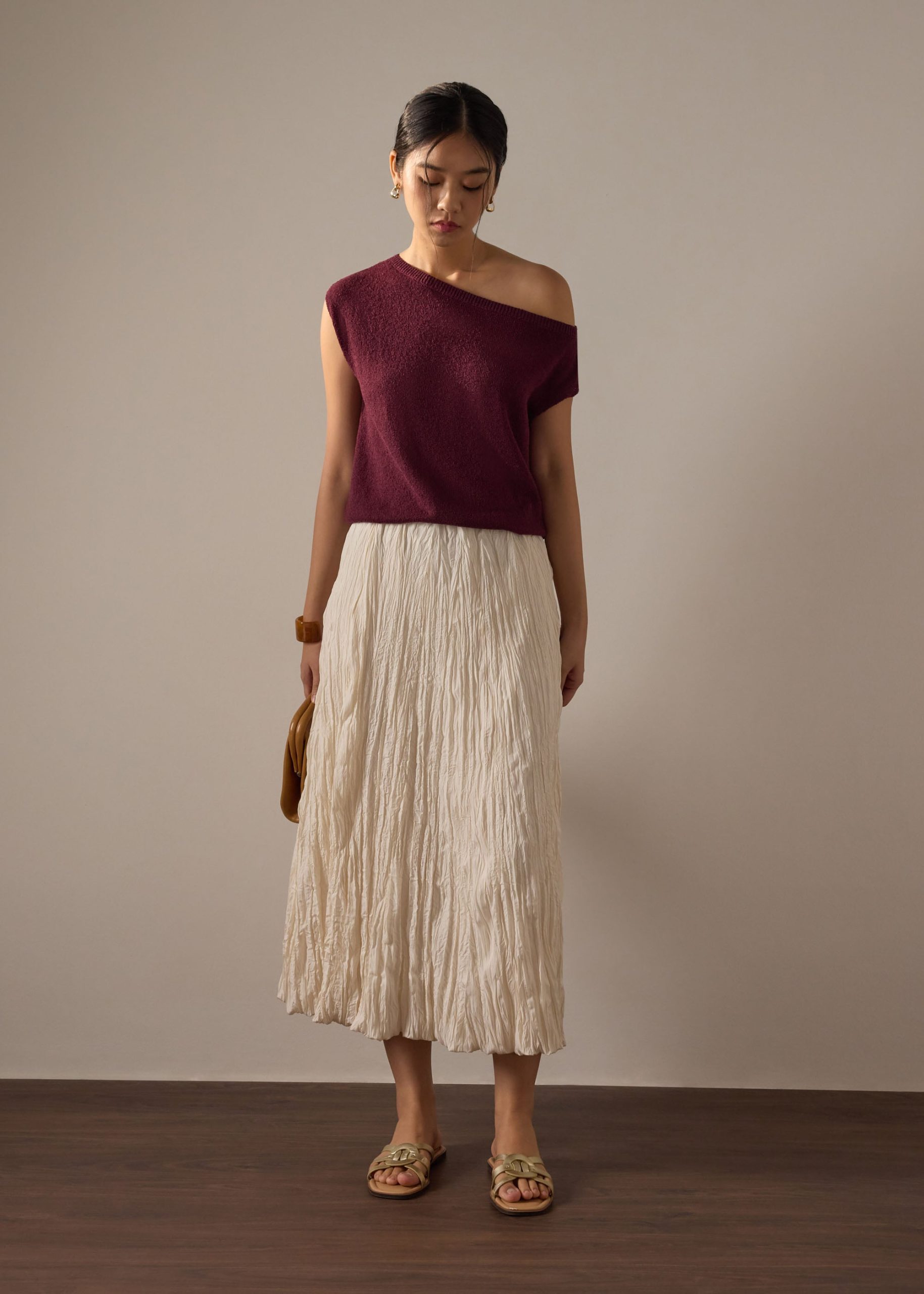 Leila Elastic Crinkled Pleats Flare Maxi Skirt - Image 2
