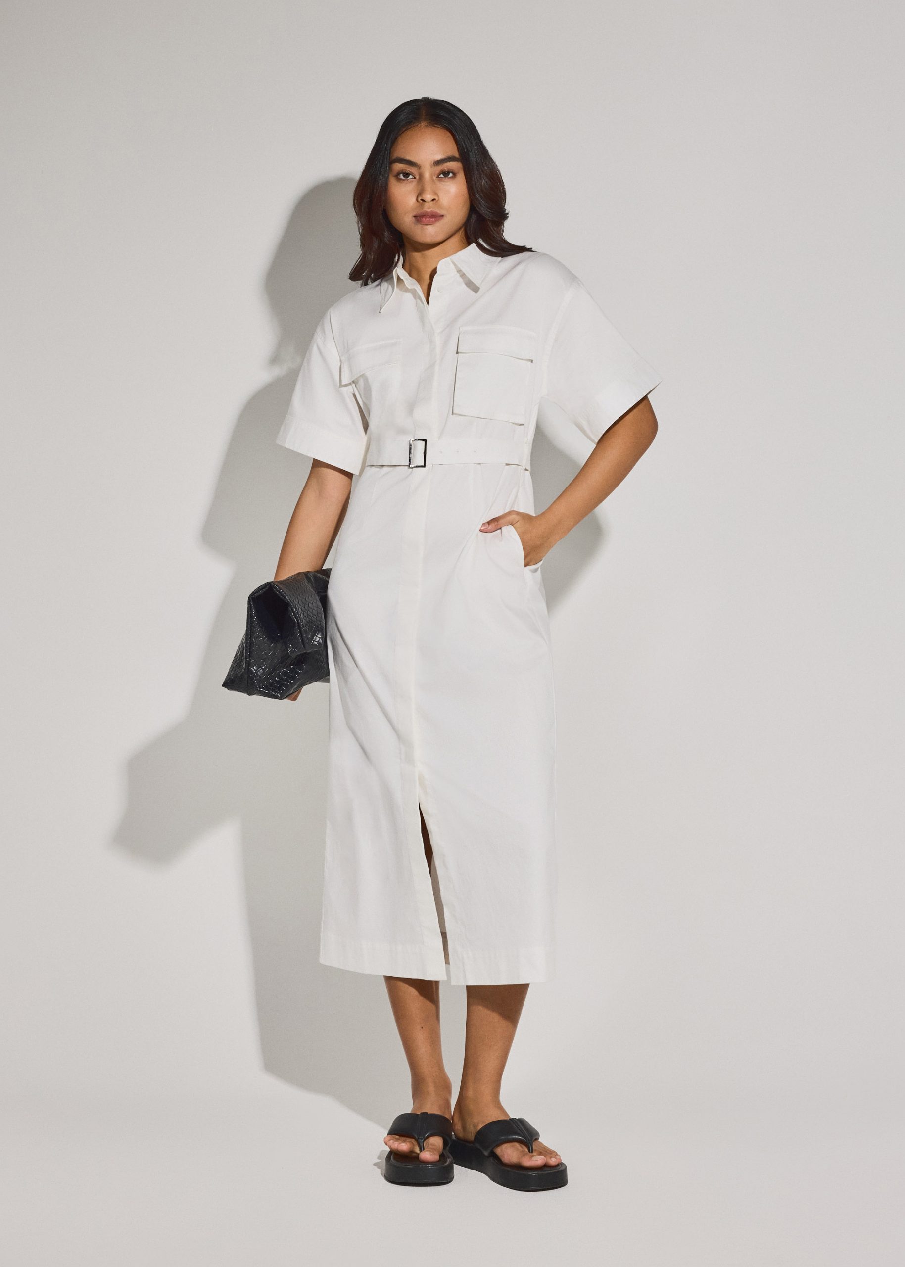 Cotton Button Down Utility Midaxi Dress - Image 3