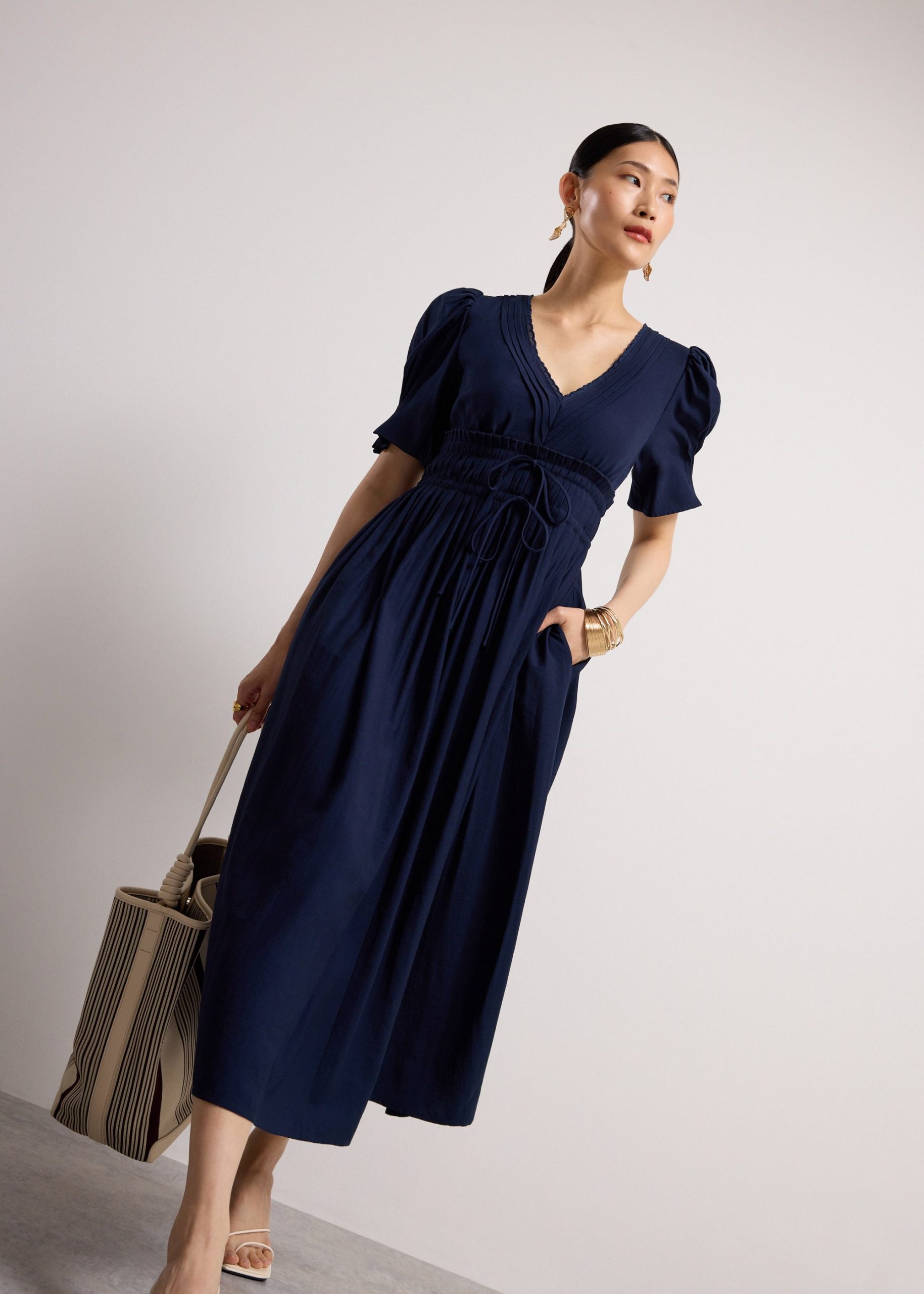 V-Neck Puff Sleeve Fit & Flare Midaxi Dress - Image 13