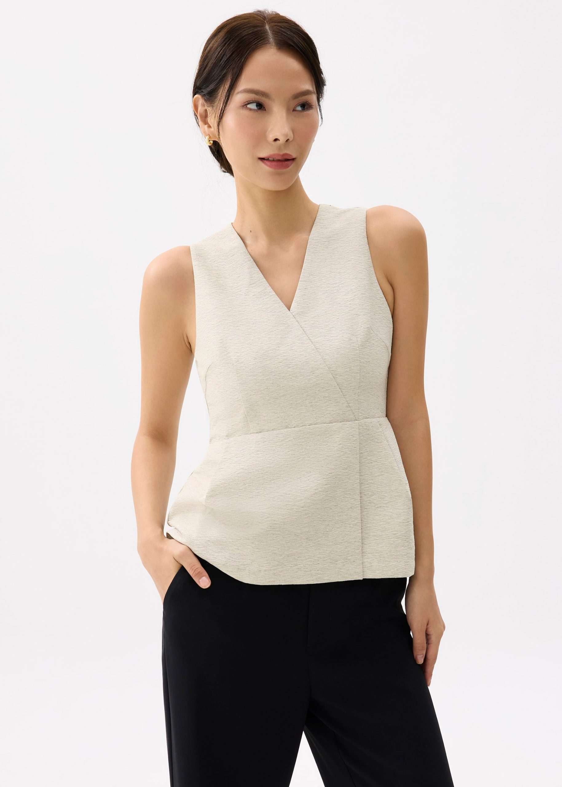 V-neck Peplum Wrap Top - Image 2