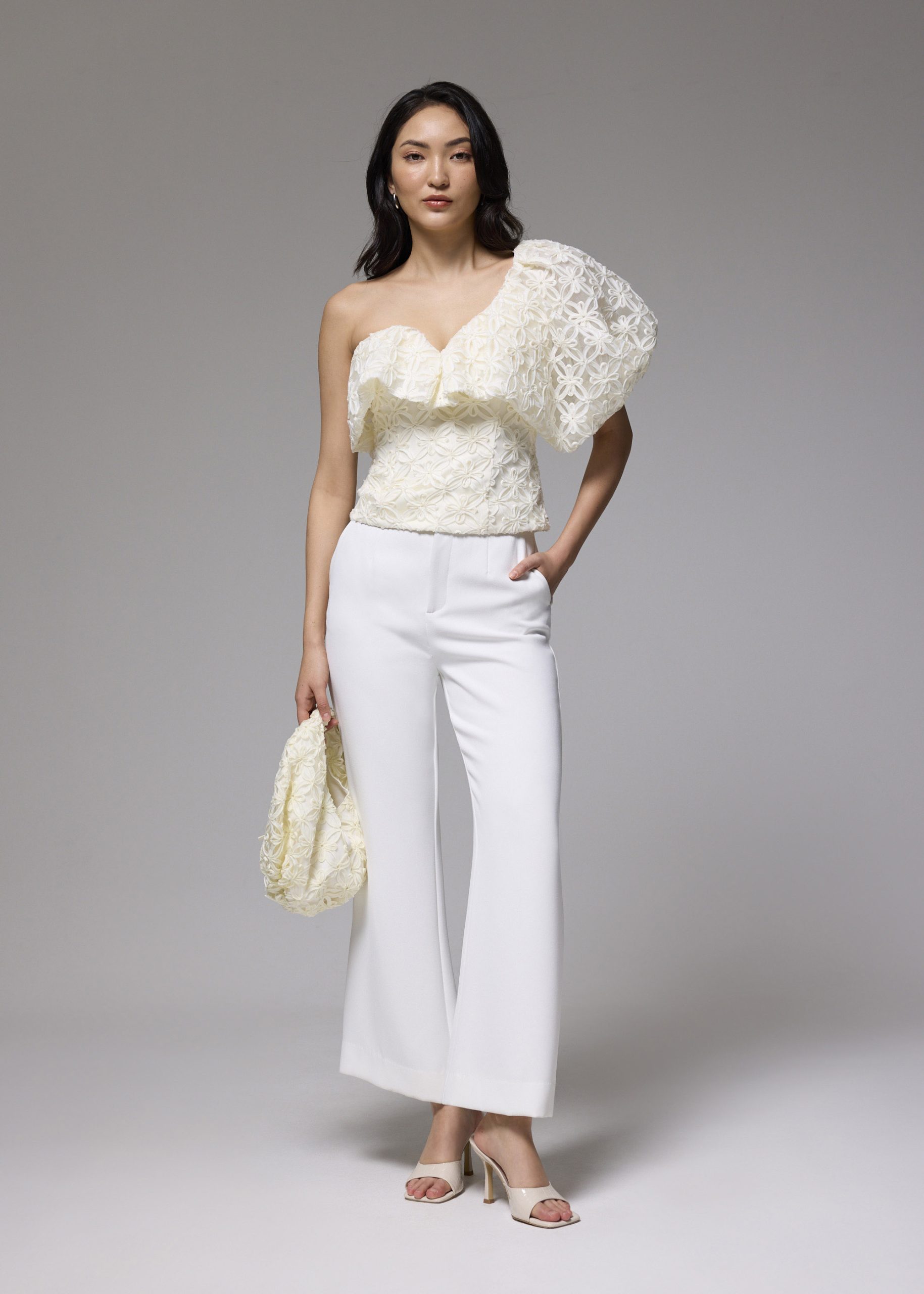 BraFree by LB Lace Asymmetric Puff Sleeve Top - Image 6