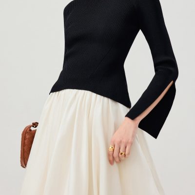 Asymmetric Hem Mock Neck Bell Sleeve Top