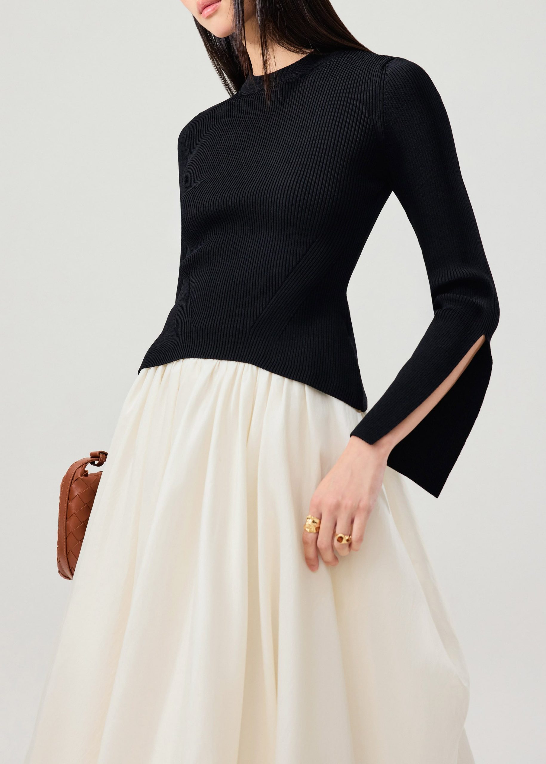 Asymmetric Hem Mock Neck Bell Sleeve Top