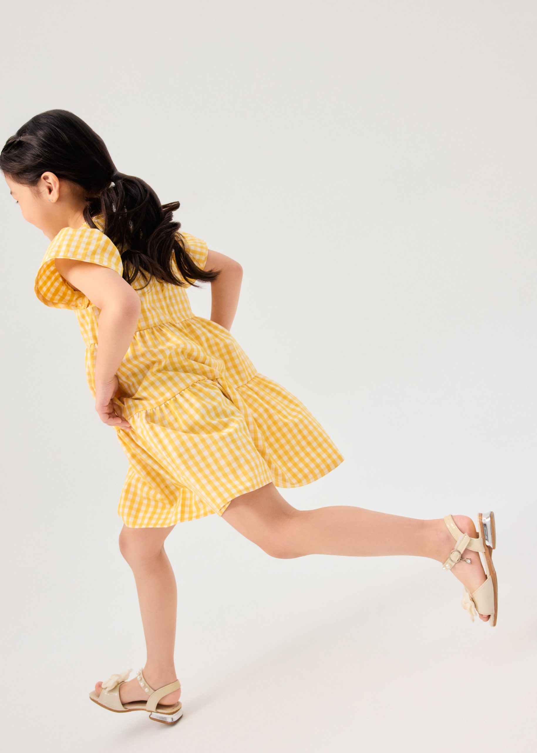 Girls' Tiered Gingham Cotton Cap Sleeve Trapeze Dress - Image 7