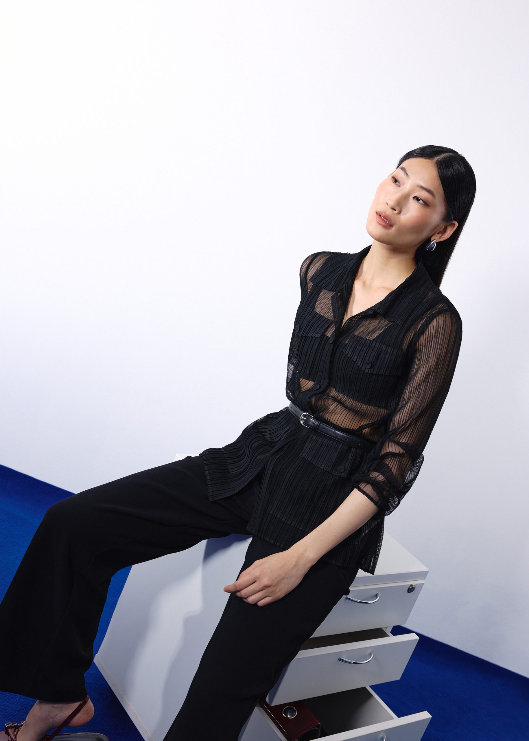 Sheer Plisse Collared Button Down Shirt - Image 5