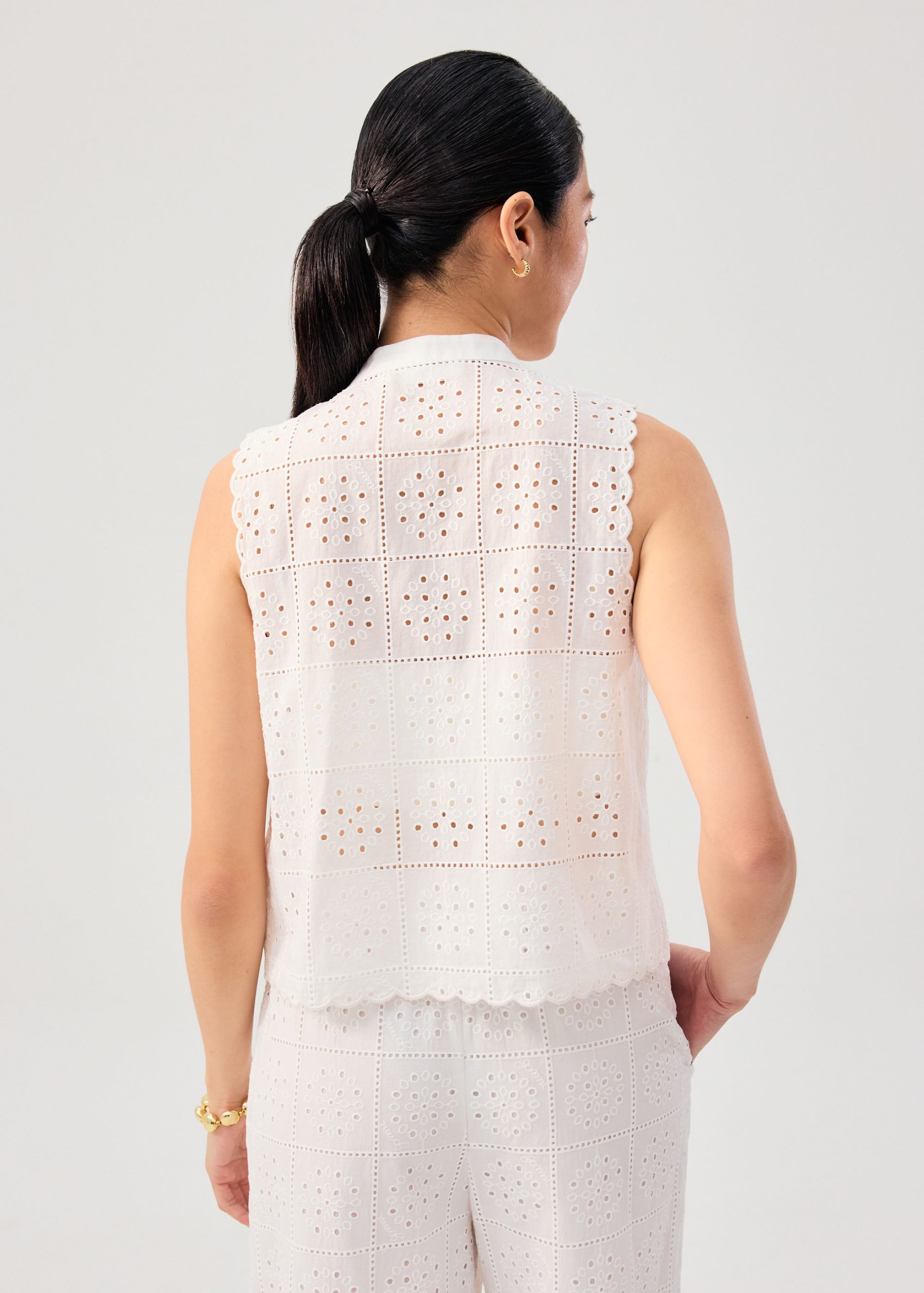 Cotton Broderie Mandarin Collar Top - Image 4