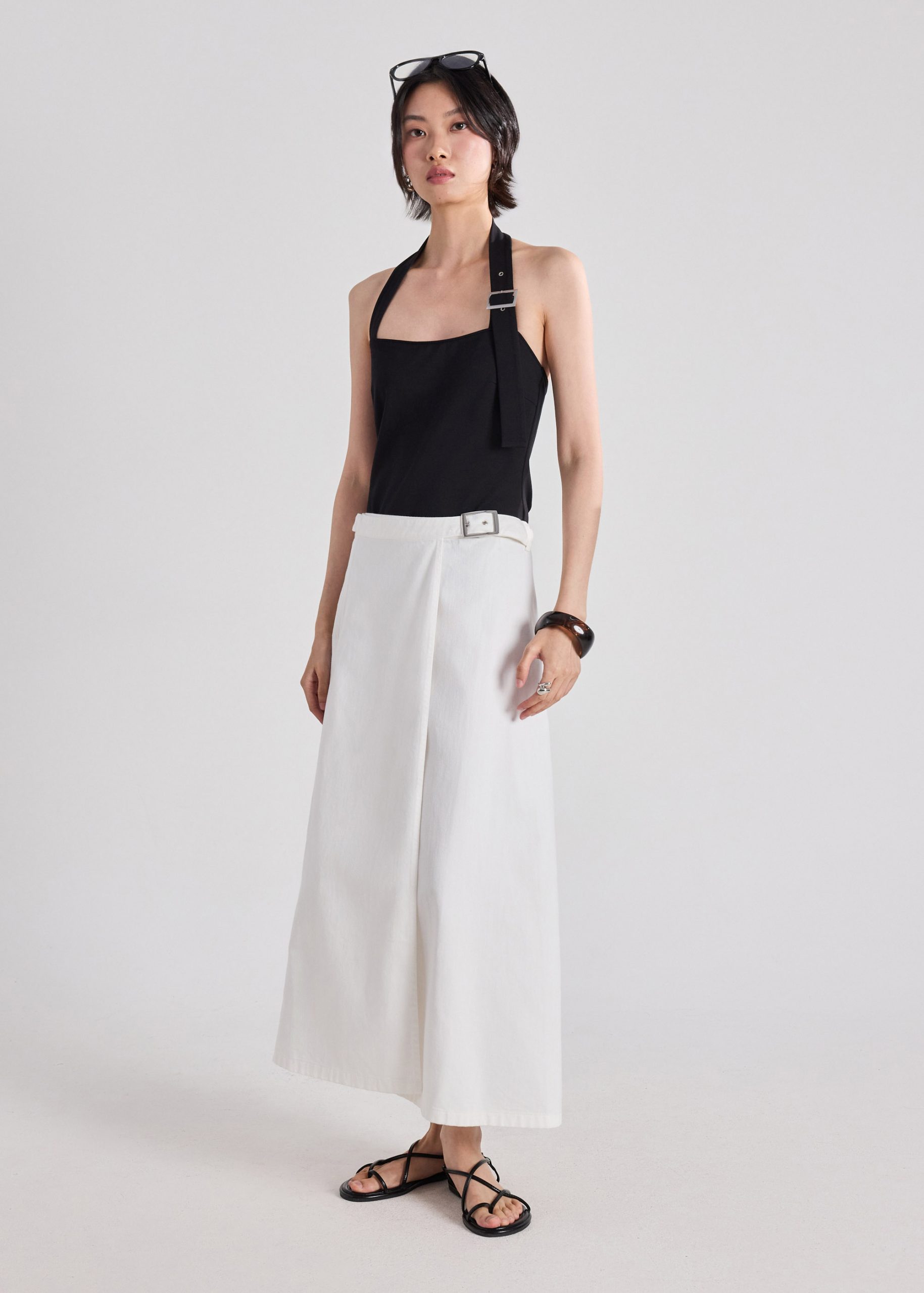 Denim Buckle Belt Wrap Skirt - Image 7