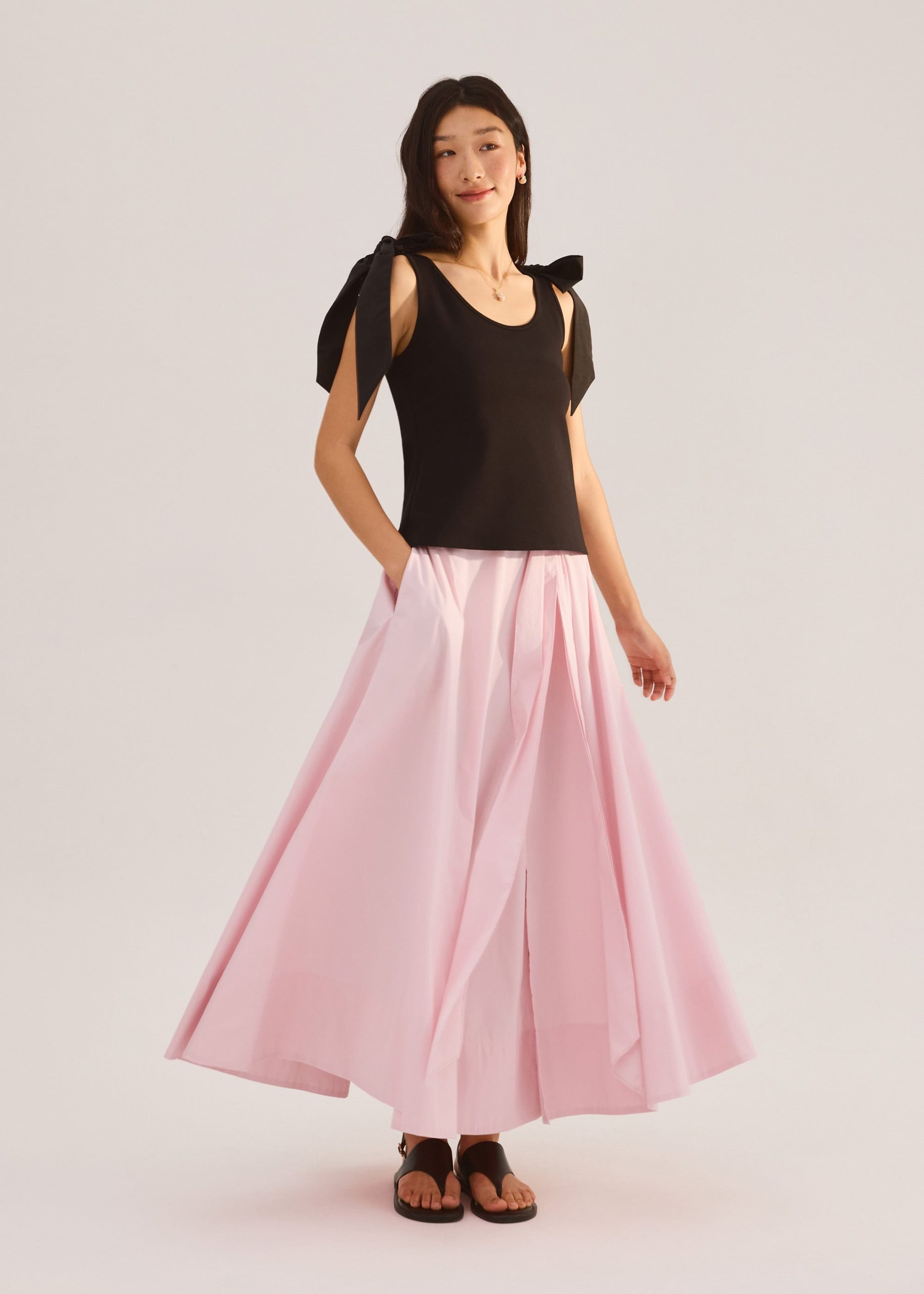 Ribbon Tie Scoop Neck Fitted Top - Image 3