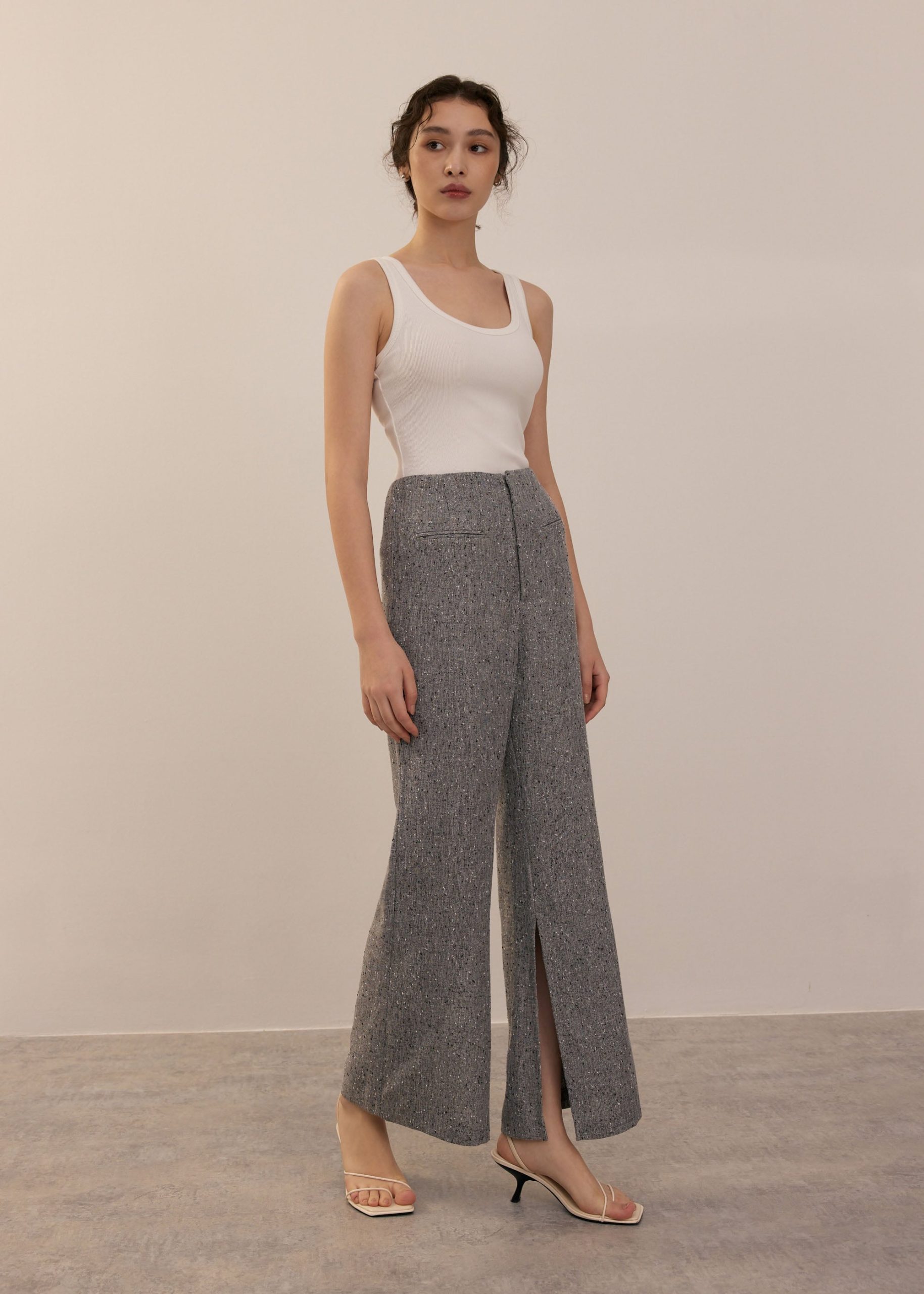 Leggy??Elastic Tweed High Waist Kick Flare Pants - Image 6