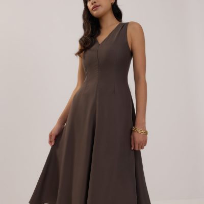Tencel V-neck Fit & Flare Midi Dress