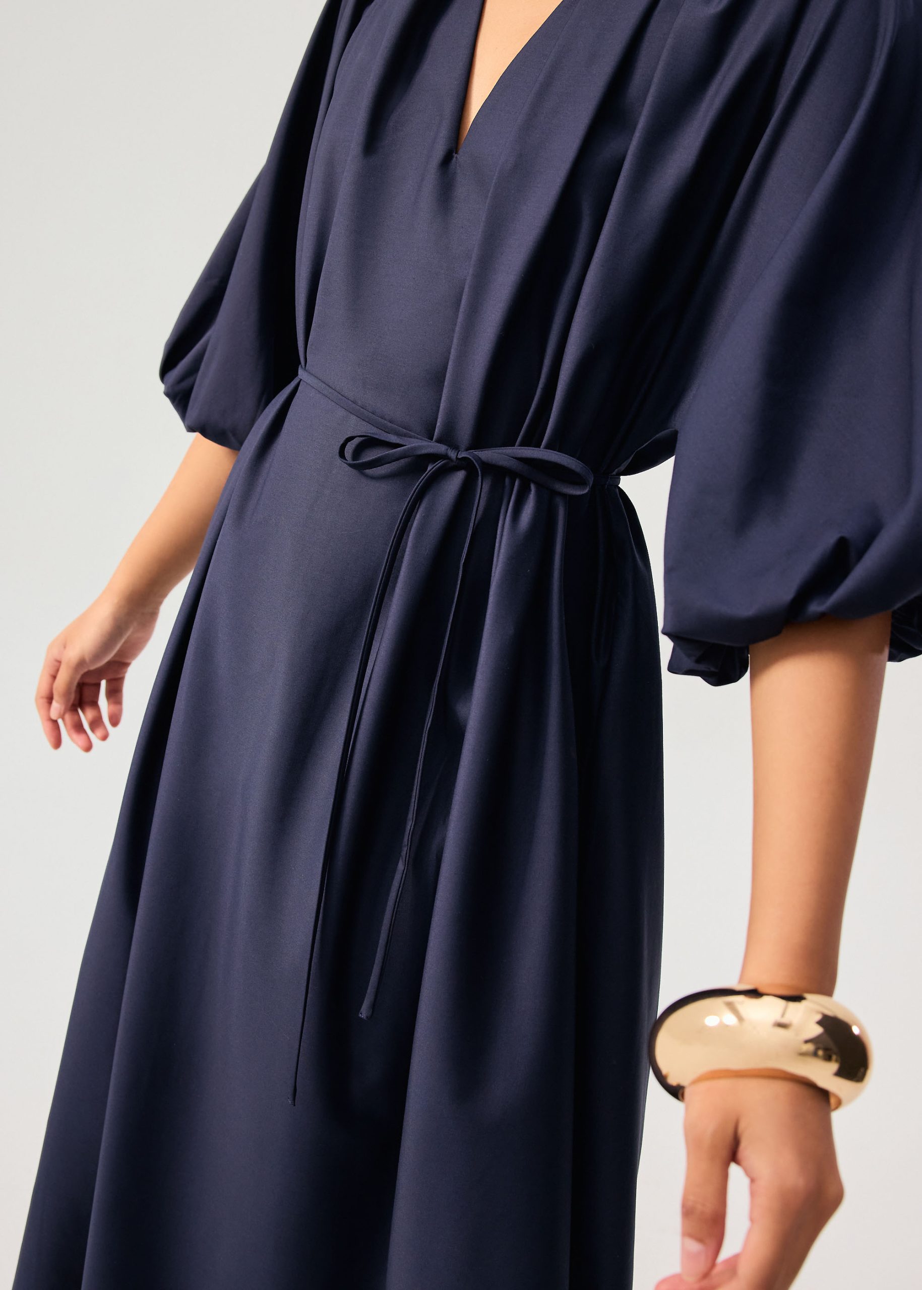 Detachable Sash Tie Puff Sleeve Cocoon Midaxi Dress - Image 7