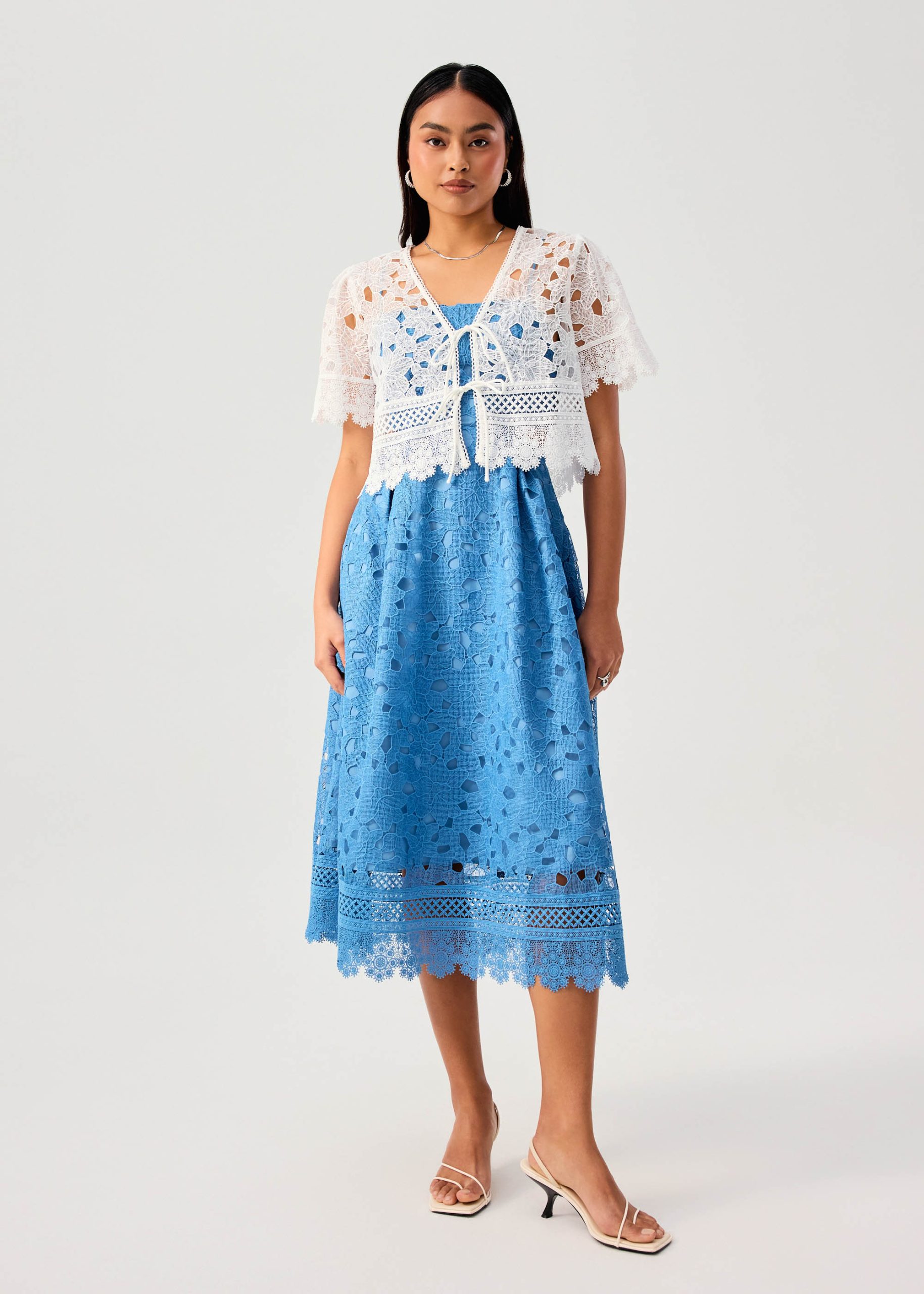 Lace Trim Cut Out Straight Neck Fit & Flare Midaxi Dress - Image 14