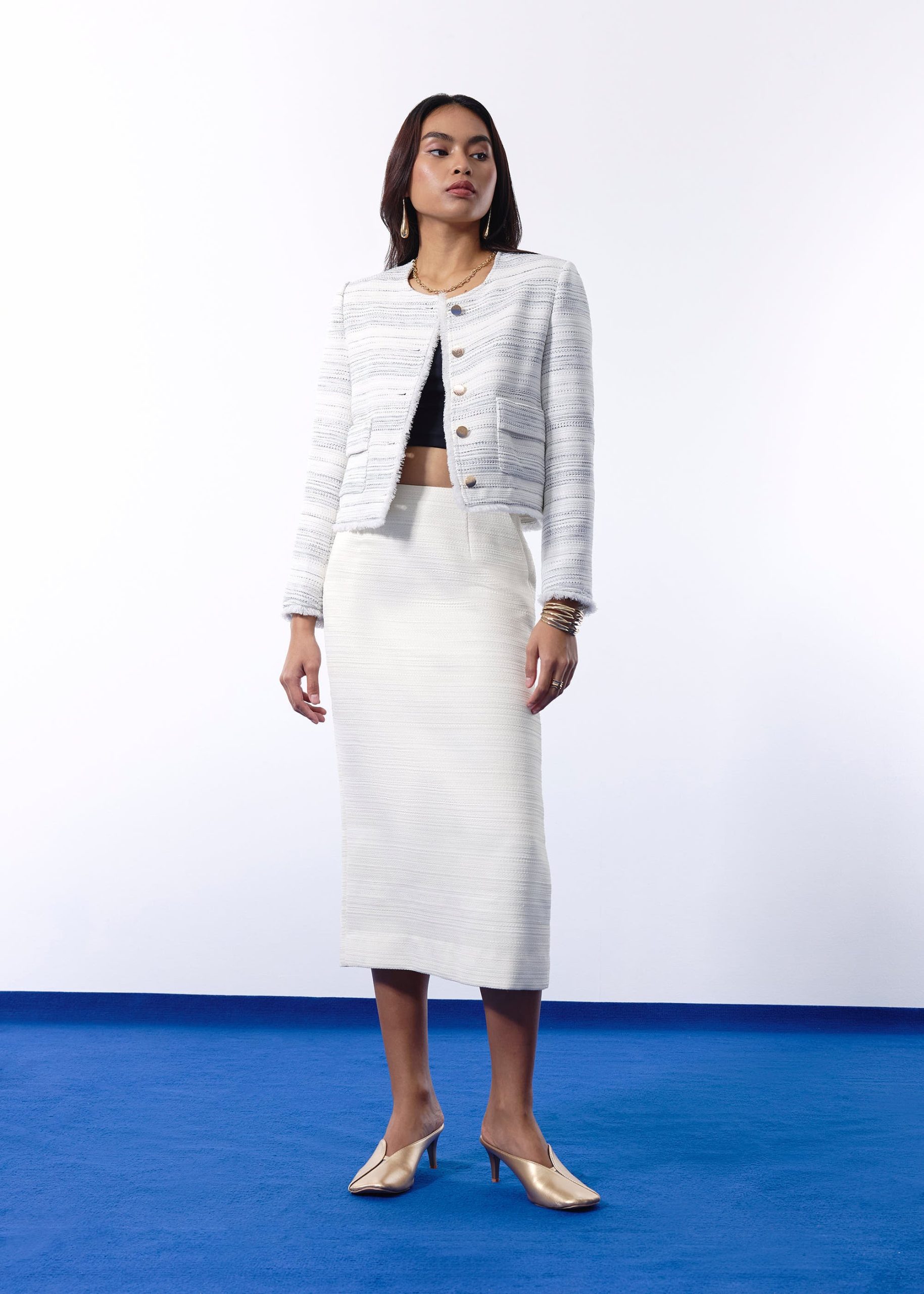 Amelia Jacquard Tweed Column Midi Skirt - Image 9