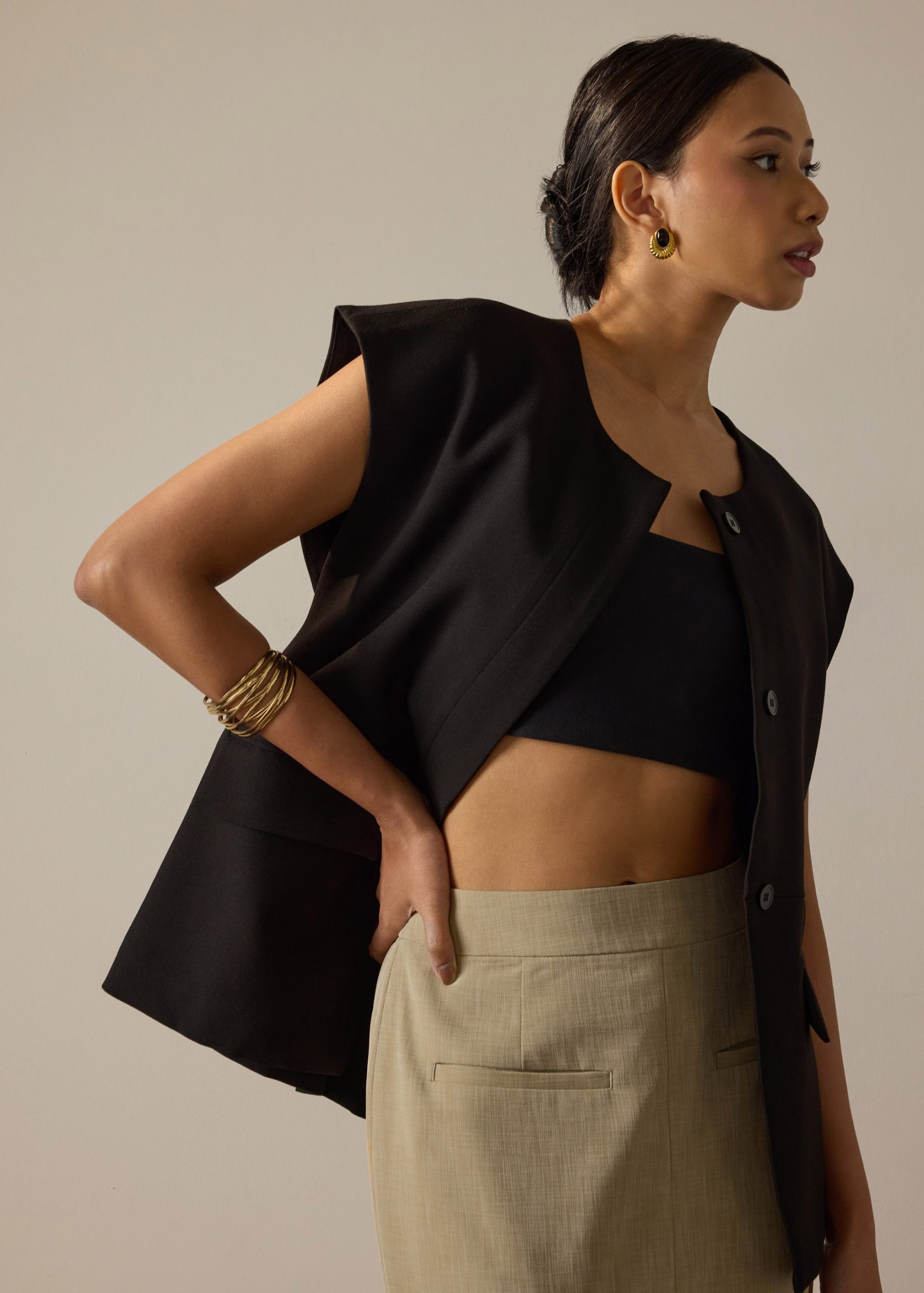 Riyo Twill Round Neck Boxy Vest - Image 3