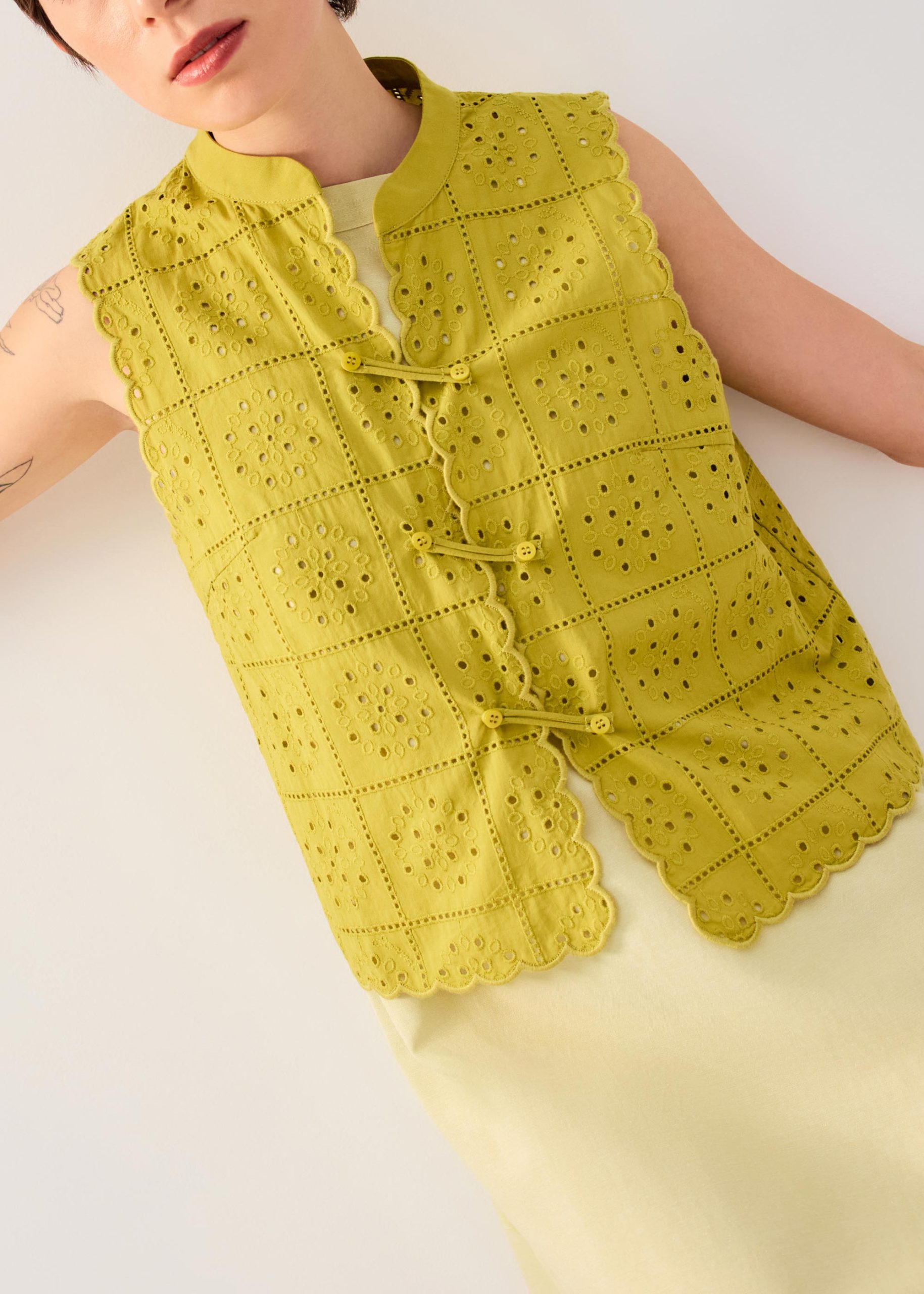Cotton Broderie Mandarin Collar Top - Image 20