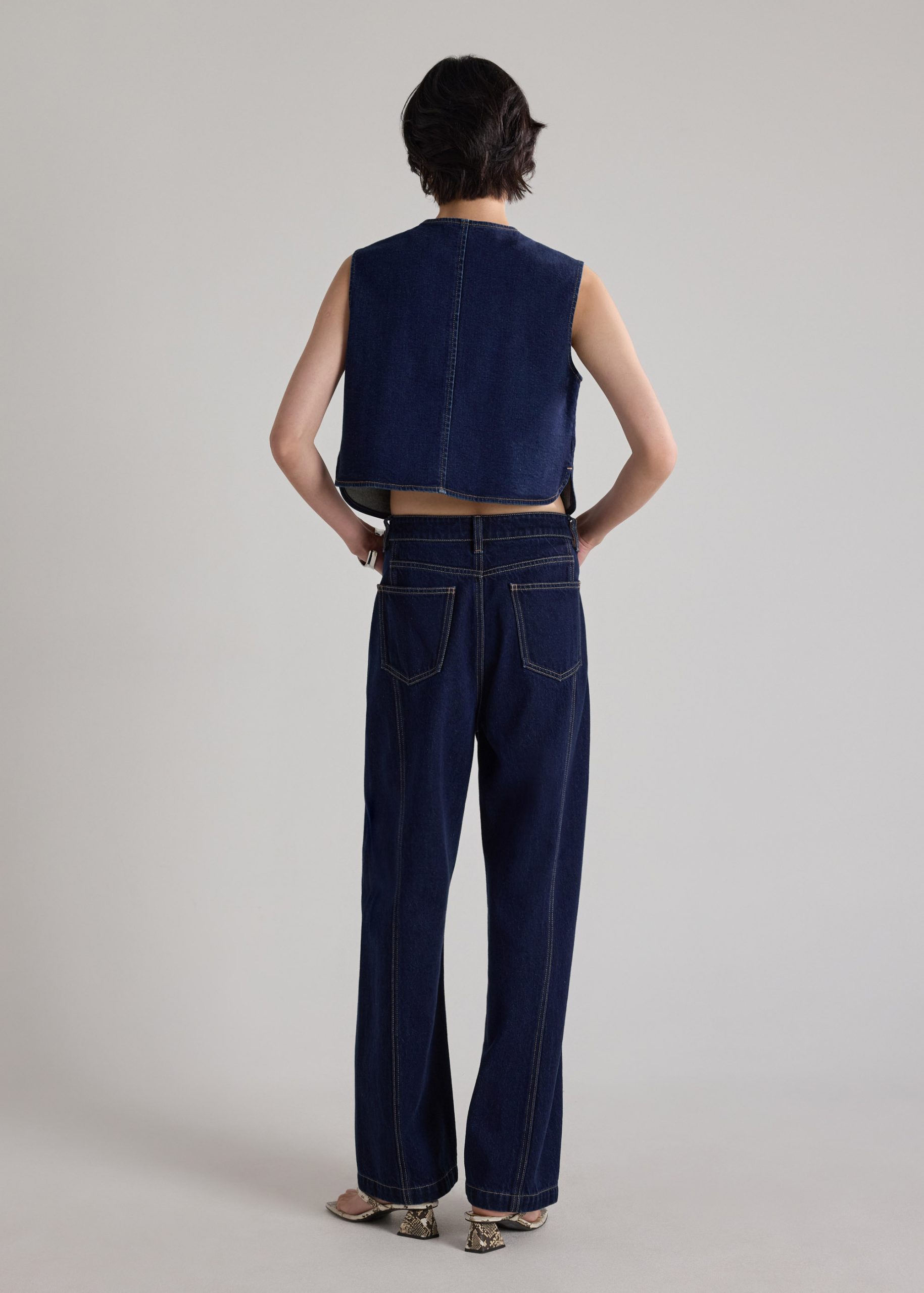 Relaxed Denim Round Neck Button Down Vest Top - Image 4