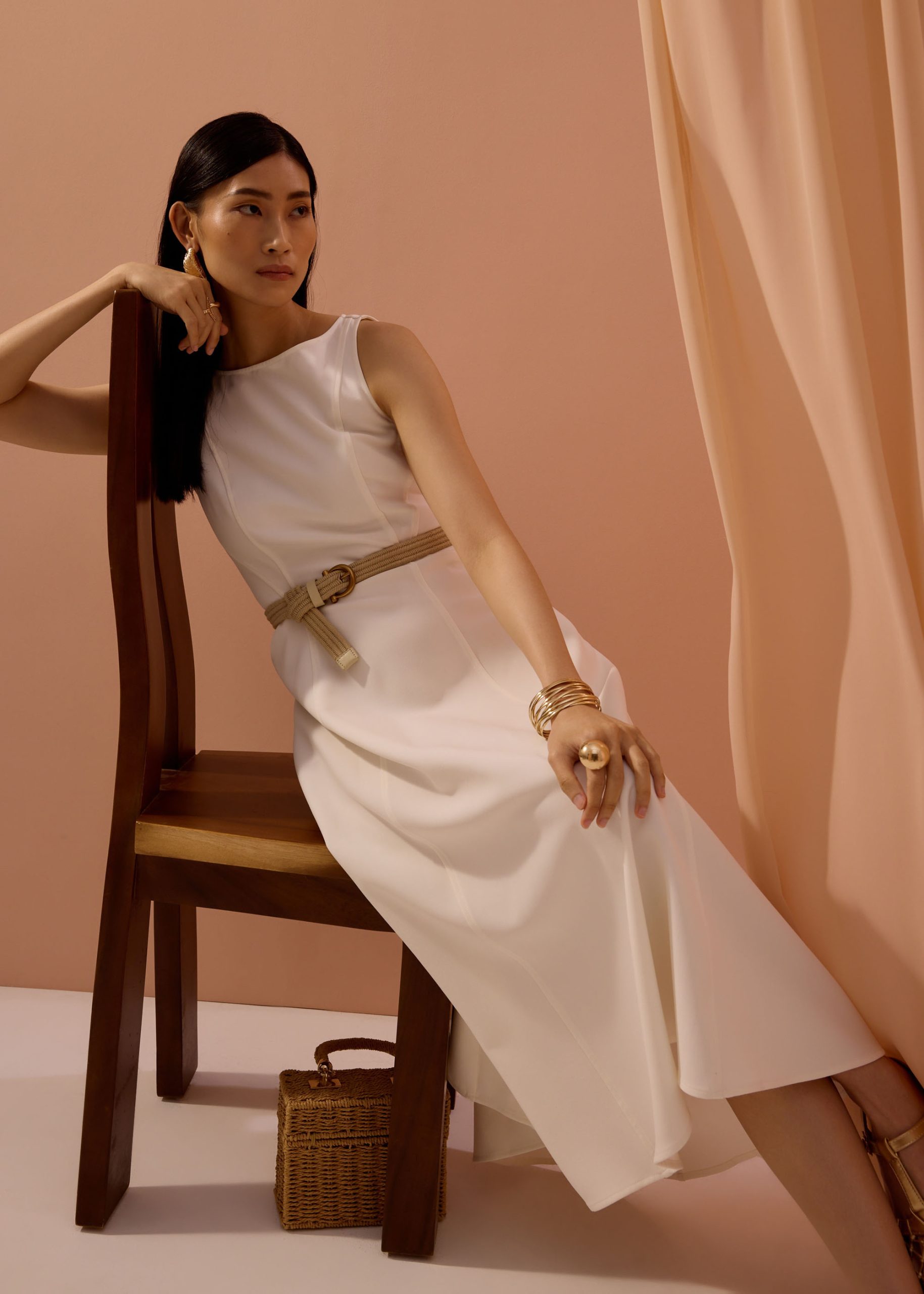 Ling Belted Boat Neck Fit & Flare Midaxi Dress - Image 11