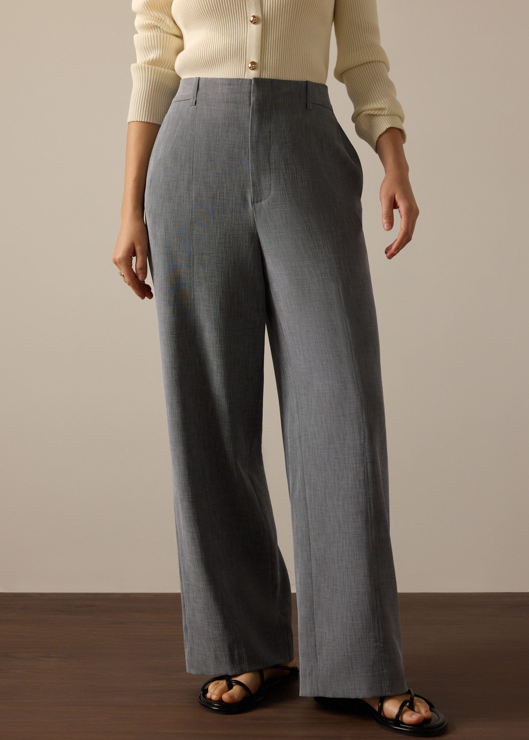 PETITE Leggy??Pia Adjustable Hem Elastic Melange Straight Leg Pants - Image 11