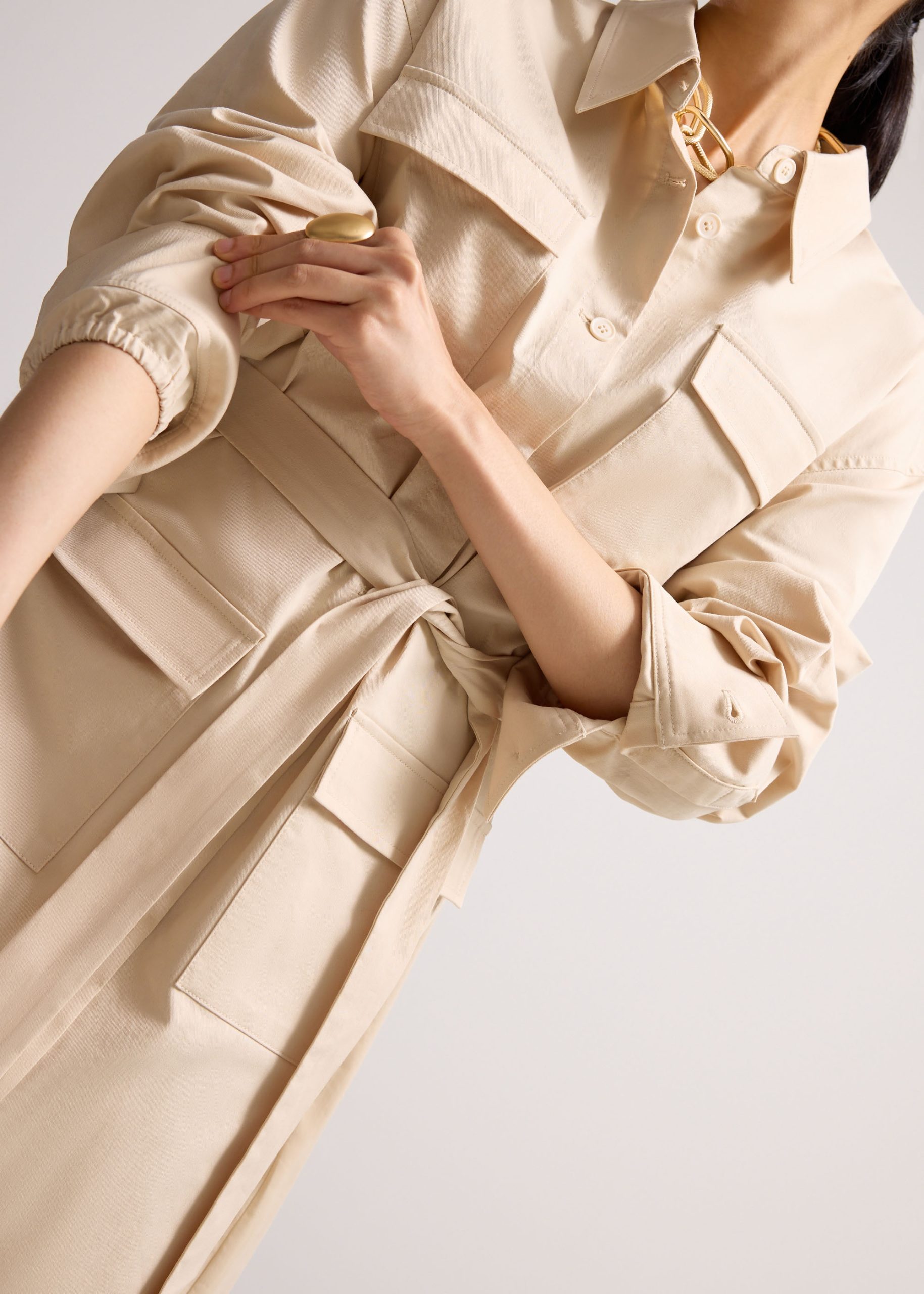 Oversized Cotton Twill Button Down Utility Shirt Dress - Image 5